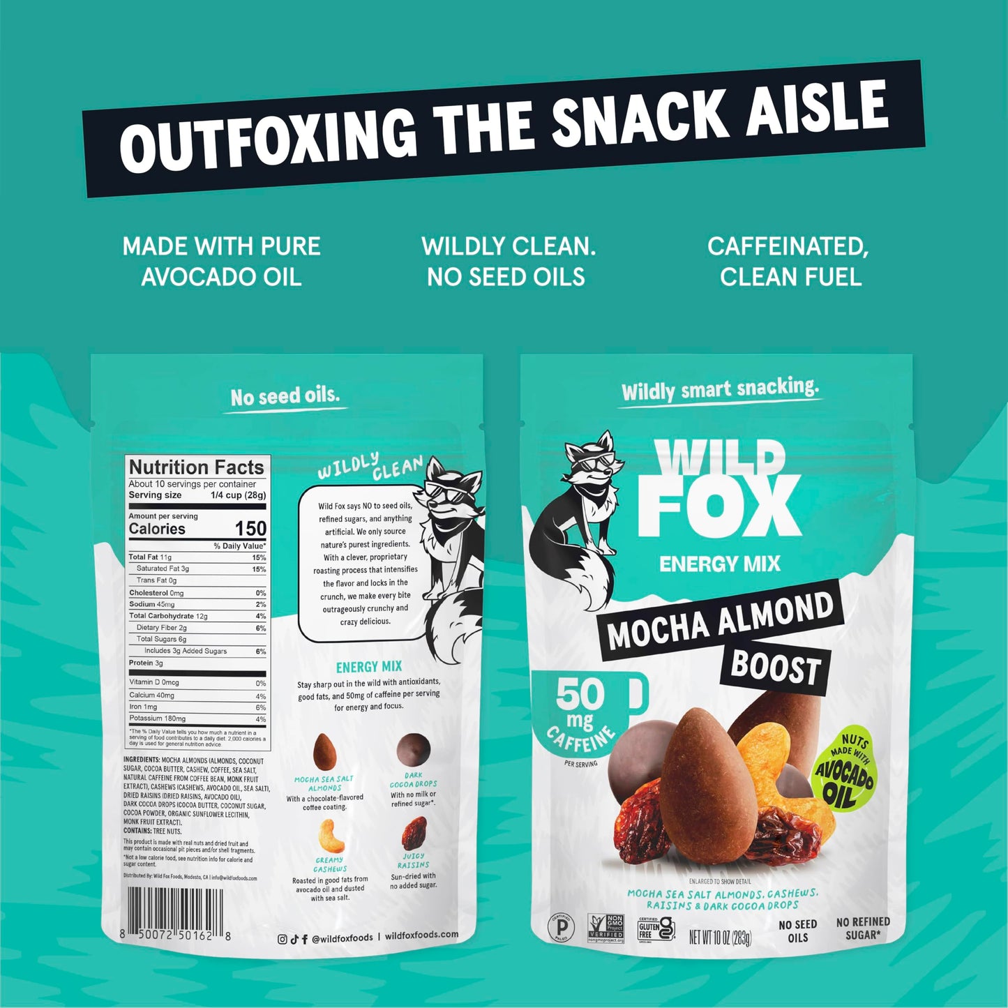 Wild Fox Trail Mix - Healthy Plant-Based Snack Made With Pure Avocado Oil And No Refined Sugar Or Seed Oils Ideal For Vegan Gluten-Free And Paleo