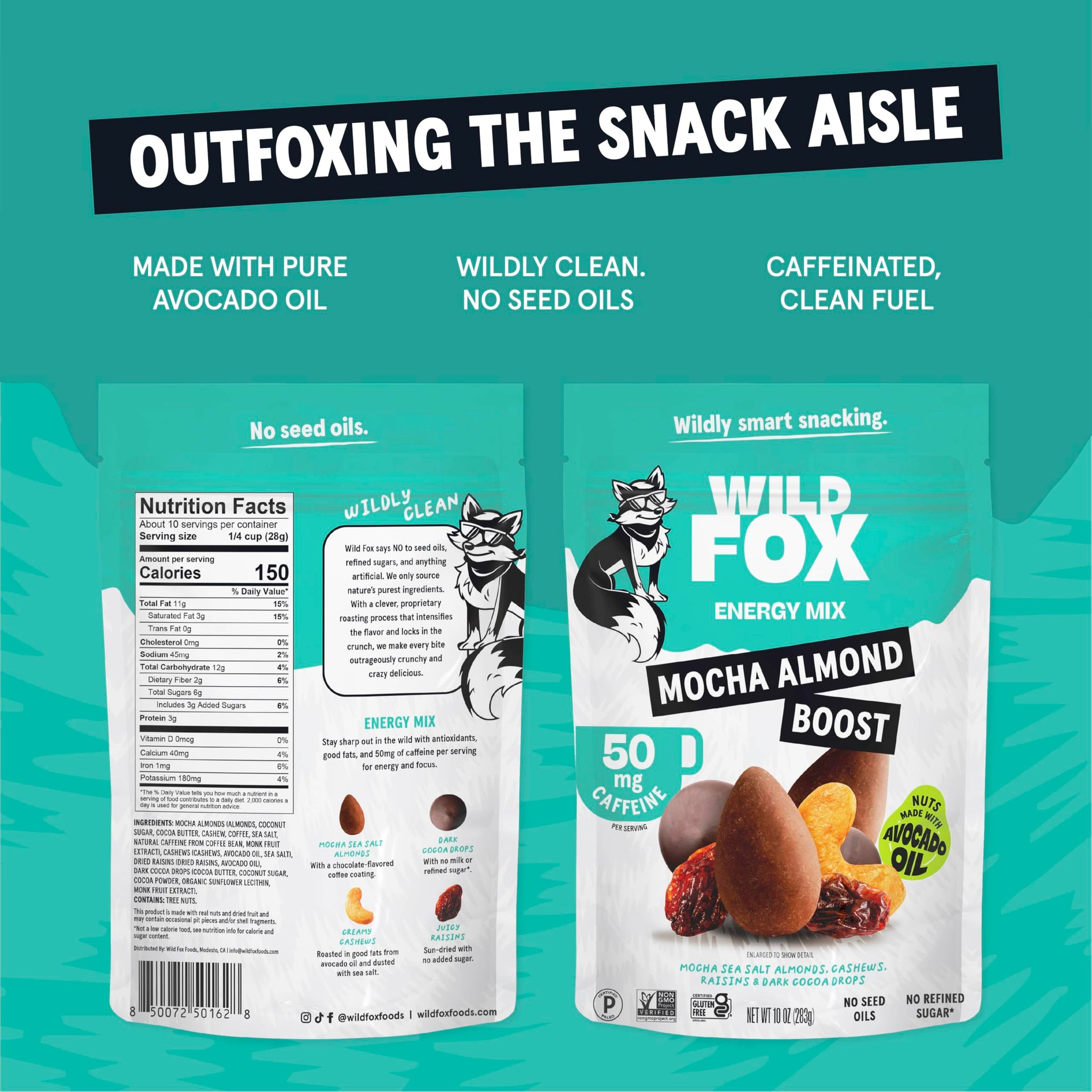 Wild Fox Trail Mix - Healthy Plant-Based Snack Made With Pure Avocado Oil And No Refined Sugar Or Seed Oils Ideal For Vegan Gluten-Free And Paleo