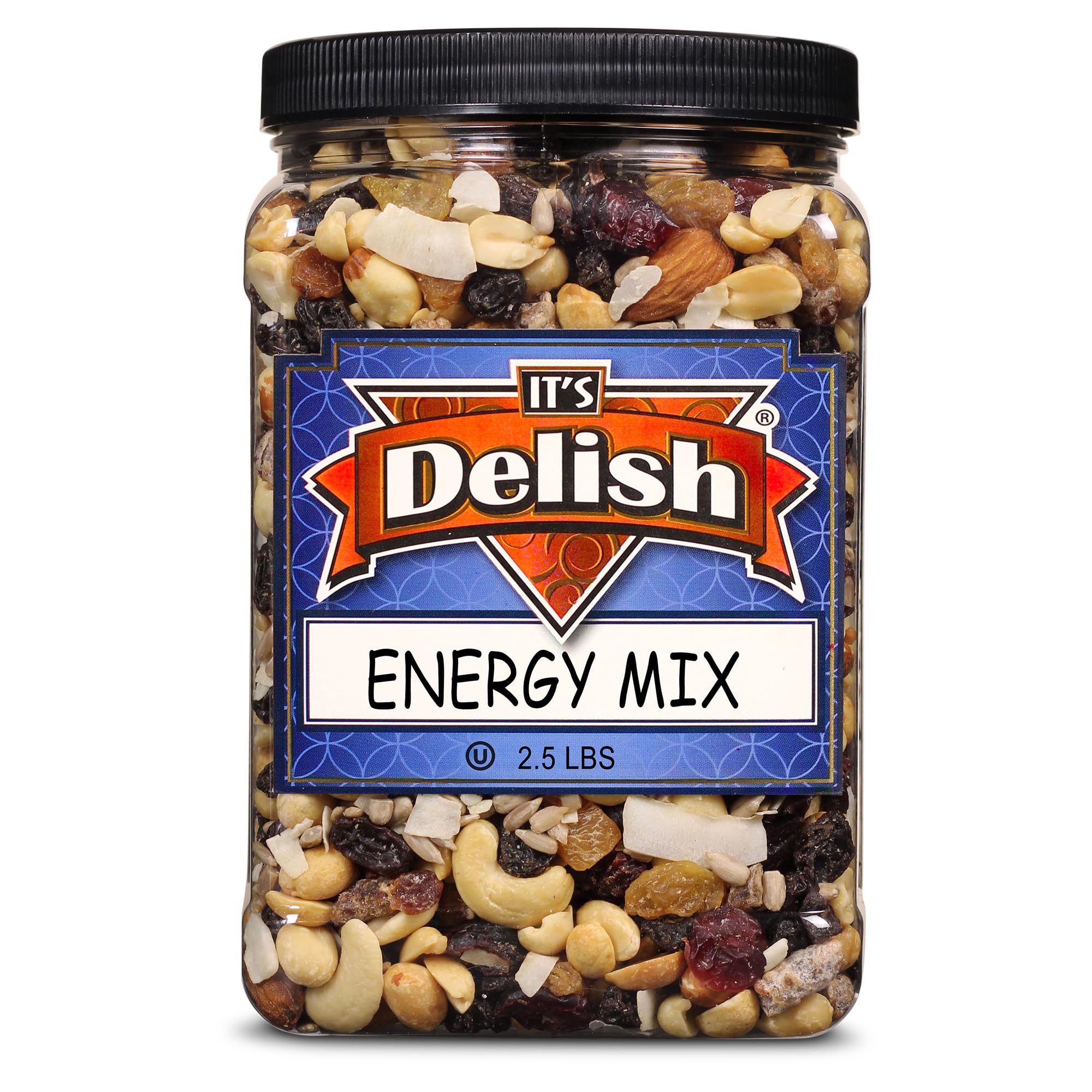 Energy Mix Fruit and Nut Trail Mix by Its Delish - 2.5 lbs (40 Oz) Jumbo Reusable Container Jar - Energy Boost with Proteins, Fibers, and Vitamins