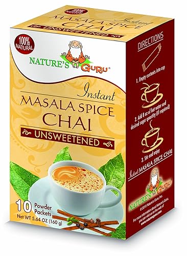 Nature's Guru Instant Masala Spice Chai Tea Drink Mix Unsweetened 10 Count Single Serve On-the-Go Drink Packets, 5.64 Ounce (Pack of 1) (MCU_FBA)