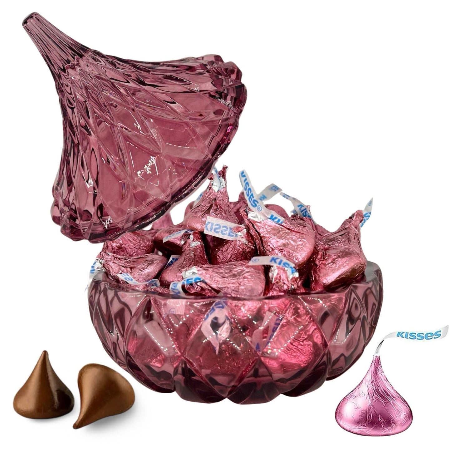 Hershey PINK Kisses VALENTINE'S DAY - 1 Pounds Hershey Kisses with Blush/Pink Crystal Hersheys Kiss Candy Dish - Individually Wrapped Hershey Kisses