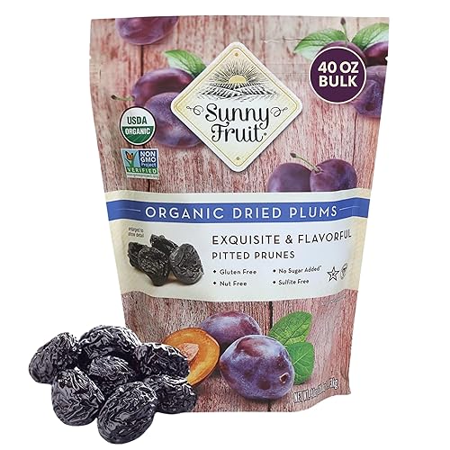 Sunny Fruit Soft Organic Pitted Prunes, 2.5 Pound Bulk Bag | No Preservatives, No Sugar Added | Healthy, Naturally Sweet Dried Plums | High Fiber