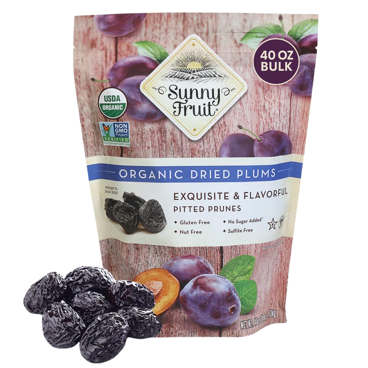 Sunny Fruit Soft Organic Pitted Prunes, 2.5 Pound Bulk Bag | No Preservatives, No Sugar Added | Healthy, Naturally Sweet Dried Plums | High Fiber