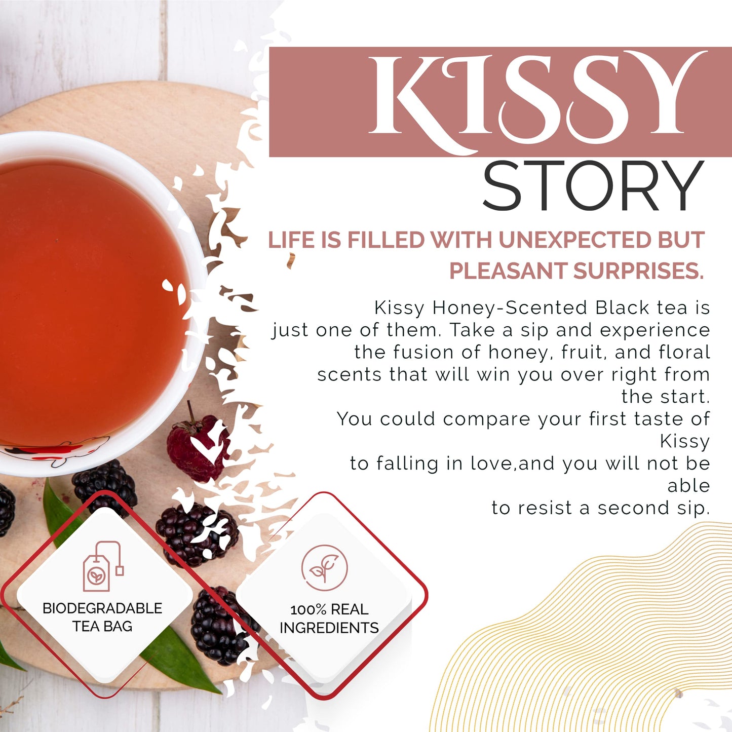 SECRETEA, KISSY, Organic TAIWAN Signature Honey Scented Black Tea | Good for Cold brew Tea | Natural Antioxidants |15 Sachet Tea Bags