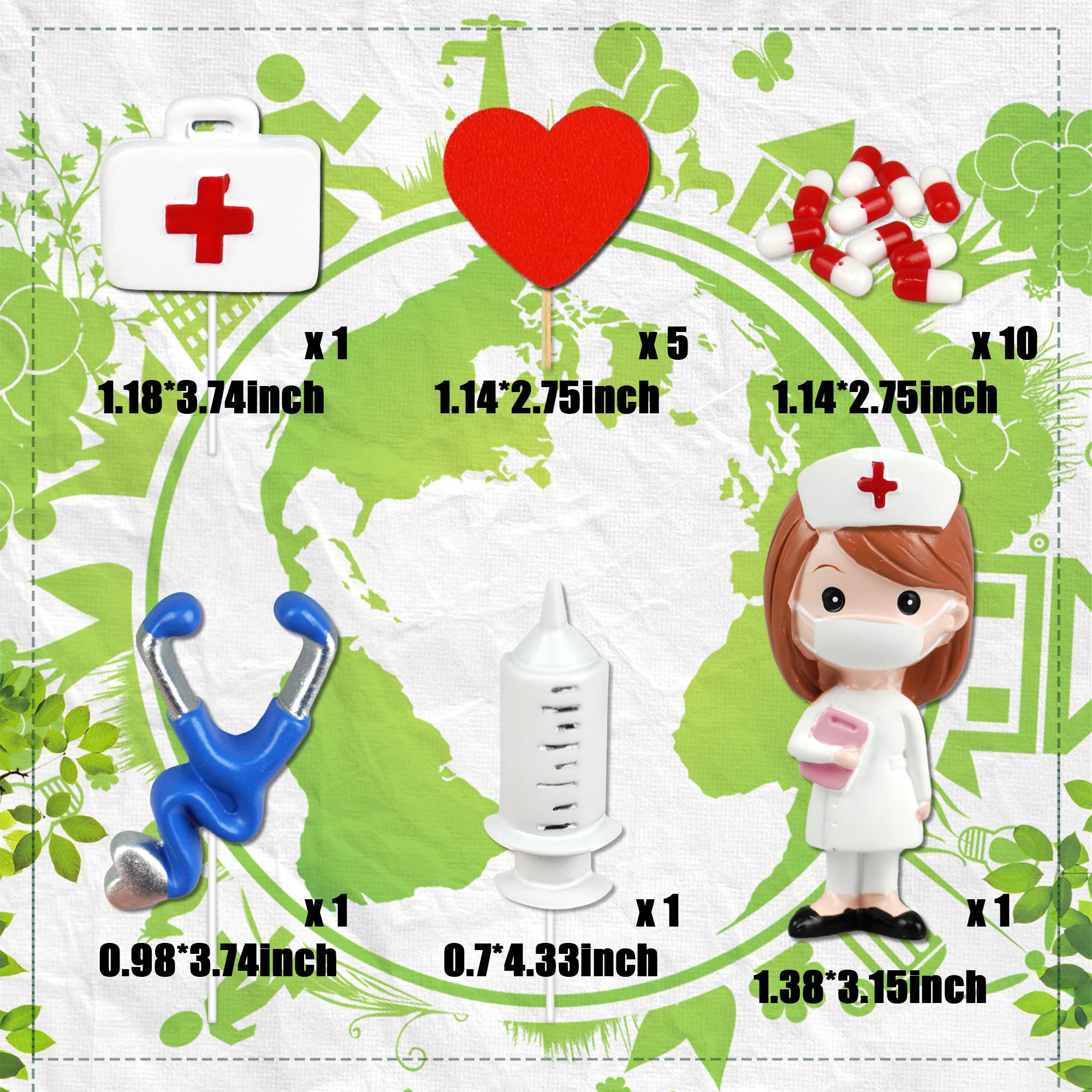 19PCS Nurse Cake Toppers Nursing Cupcake Toppers Medicine Stethoscope Medical Instruments Decorations for Medical Rn Doctor Nurse Themed Party