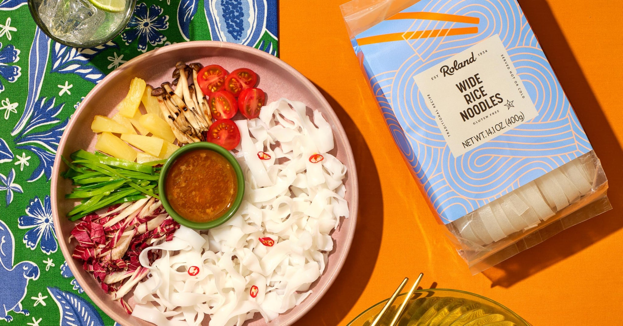 Roland Foods Wide Rice Noodles, Specialty Imported Food, 14.1 Ounce Bag, Pack of 1