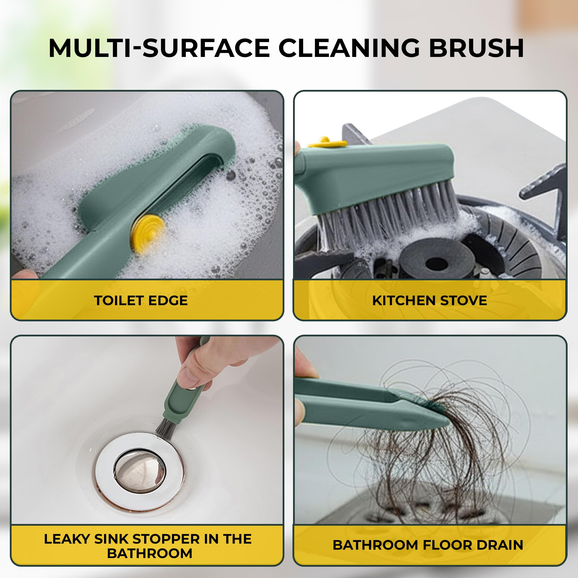 Household Cleaning Brush, Multi-Purpose, Combination of Dense & Soft Bristles with Added Straight Brush,Twizer, as Well as Dispnesing Unit for Deep