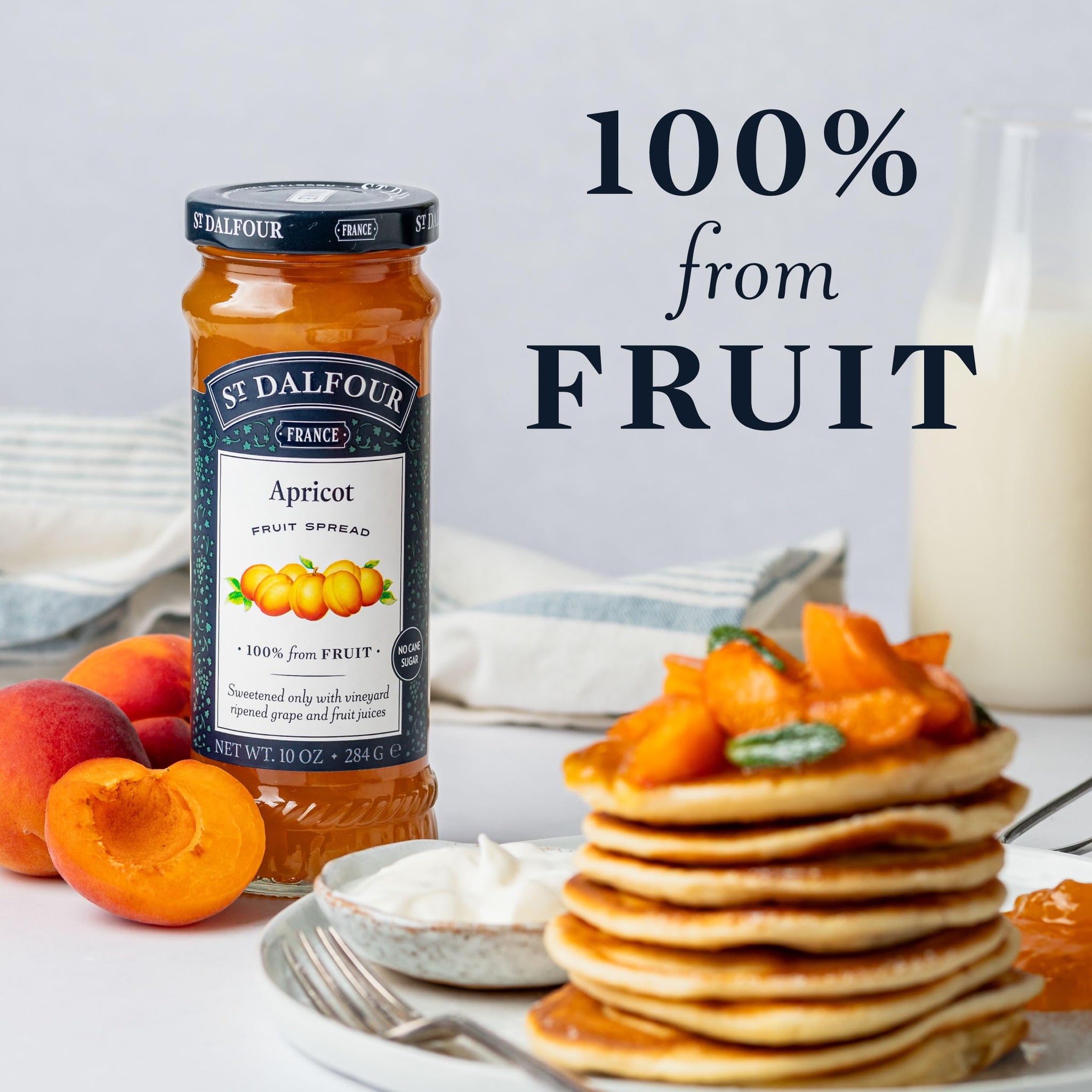 St. Dalfour Apricot Fruit Spread - 10oz - 100% from Fruit, No Artificial Ingredients, Non-GMO, No Cane Sugars, All Natural, Made in France