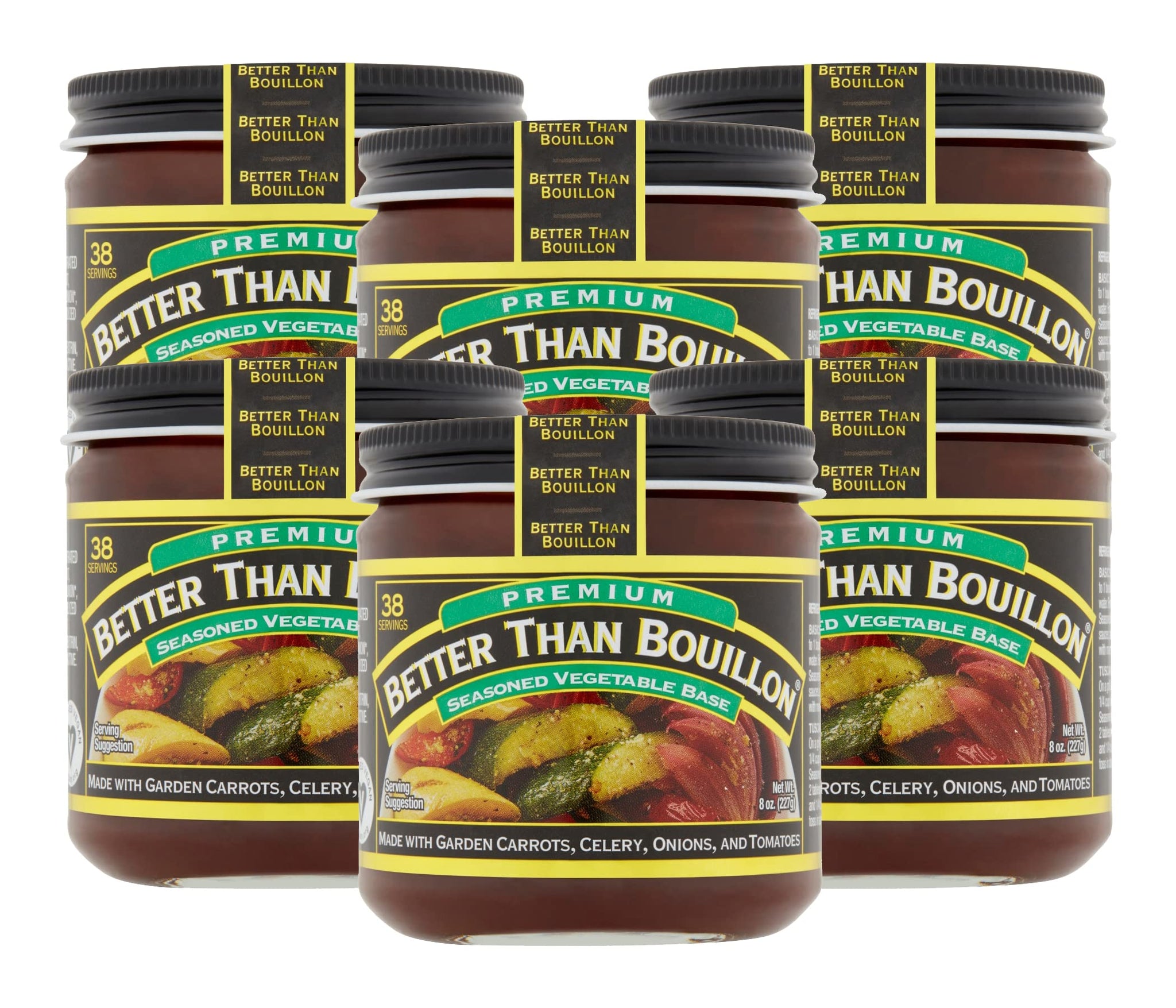 Better Than Bouillon Premium Seasoned Vegetable Base, Blendable Base for Added Flavor, 38 Servings Per Jar 8 Ounce (Pack of 6)