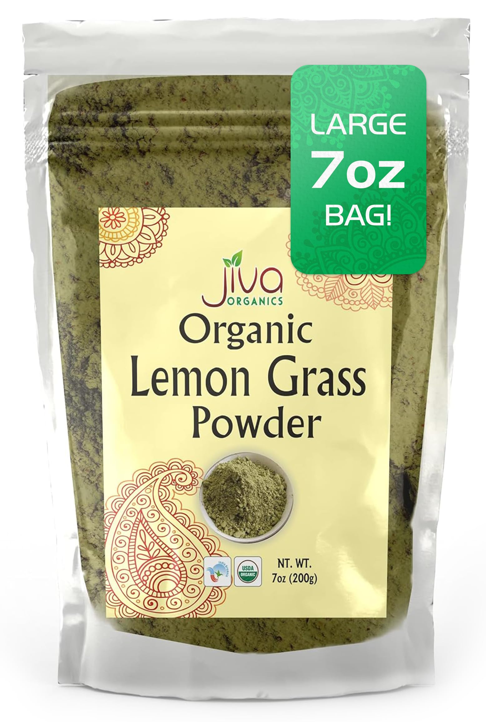 Jiva Organics Lemongrass Powder 200g (7 Oz) for Cooking - Non-GMO Herb
