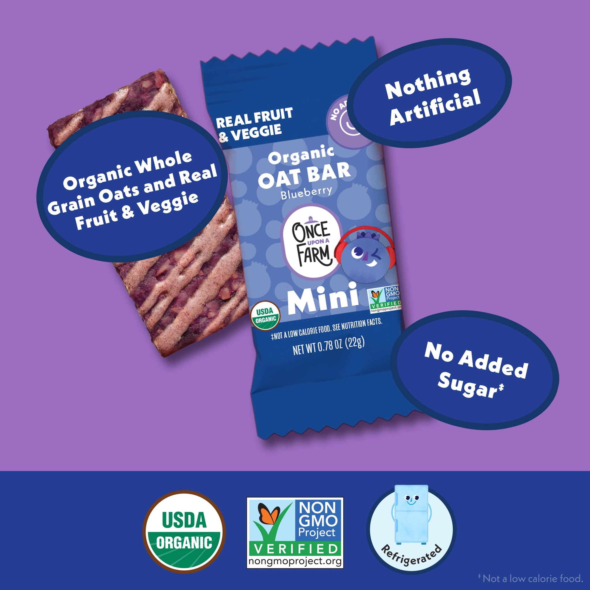 Once Upon a Farm Organic MINI Blueberry Refrigerated Oat Kids' Bar Multipack, 6-0.78 oz (22g) Bars