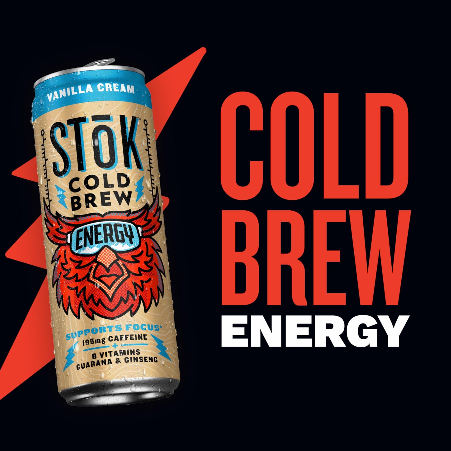 SToK Cold Brew Energy Vanilla Cream, Energy Coffee Beverage with 195mg Caffeine to Help Support Focus, Canned Coffee with B-Vitamins, Guarana