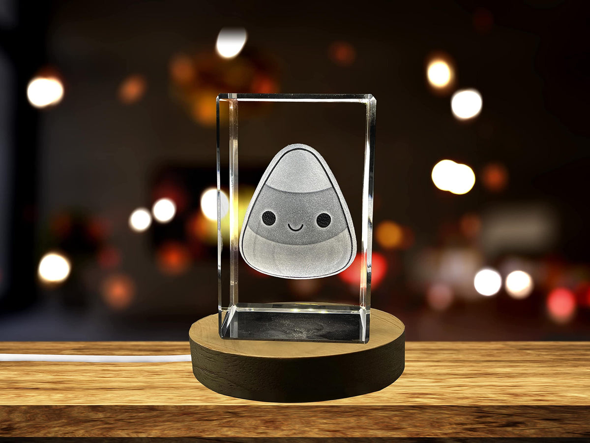 Candy Corn 3D Engraved Crystal Halloween Decor (Medium)