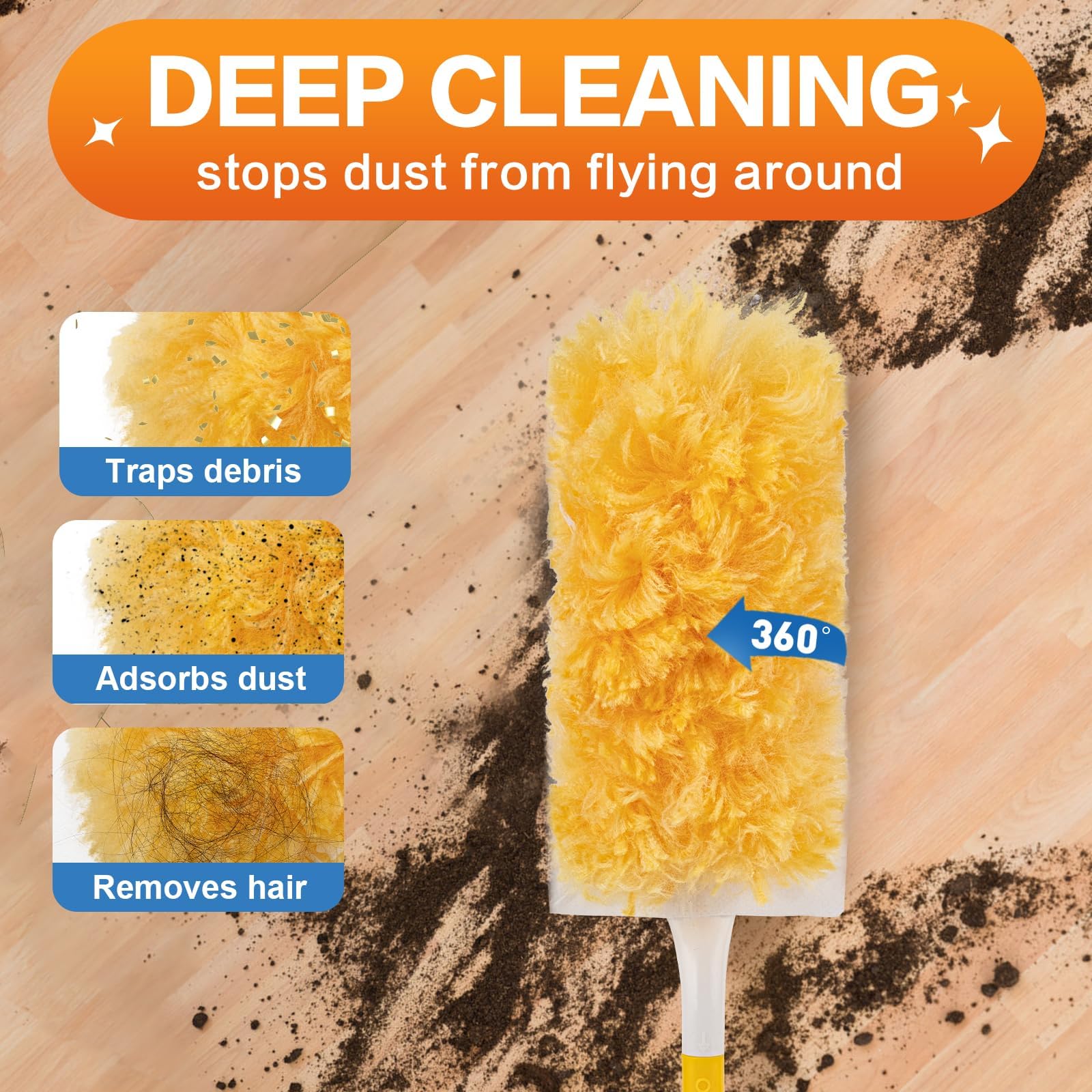 40-Pack Duster Refills Compatible for Swiffer Duster Refills, 360° Disposable Heavy Duster Dry Cleaning Cloth with 1 Short Handle, Multi-Surface