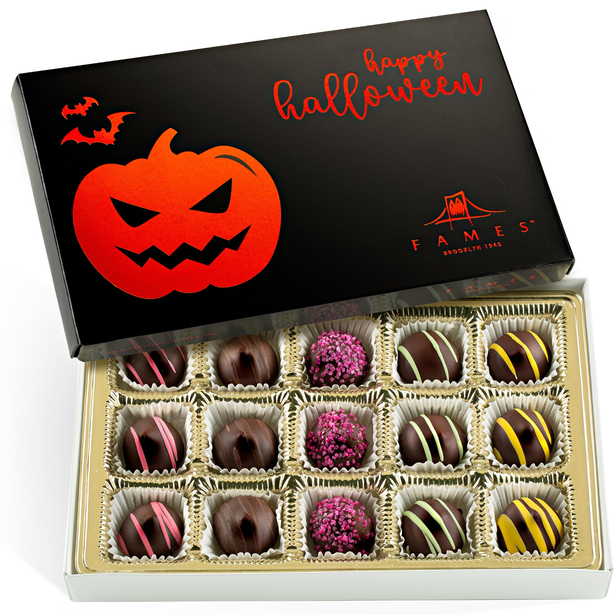 Fames Chocolates Happy Halloween Candy Gift Box - Vegan Candy Assortment of Fancy Assorted Chocolates
