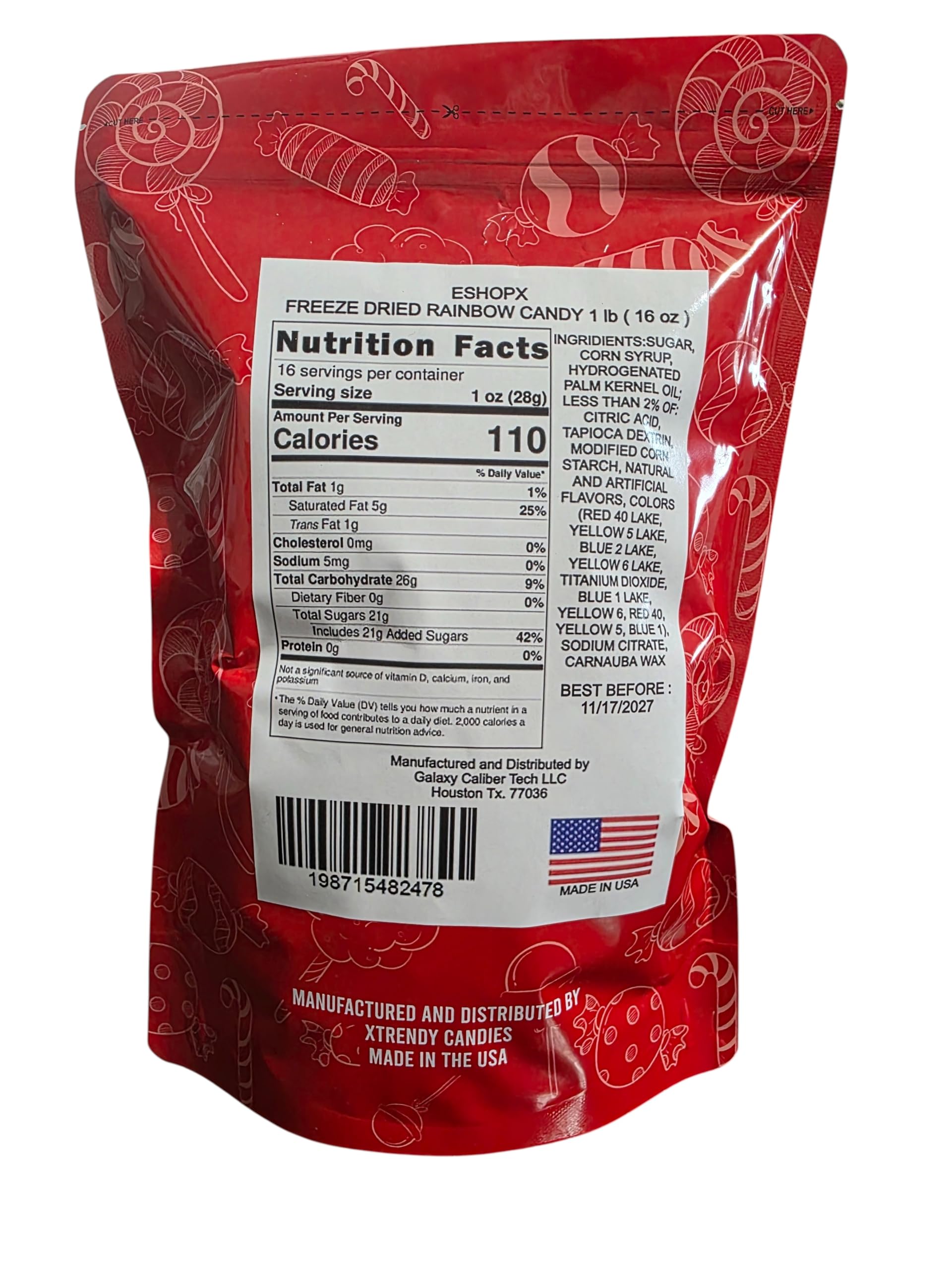 EShopX Freeze Dried Candy - 1 pound Bag Premium Freeze-Dried Crunchy Candy with Bursting Fruity Taste (16 oz, Original Rainbow) - Perfect for Gifting