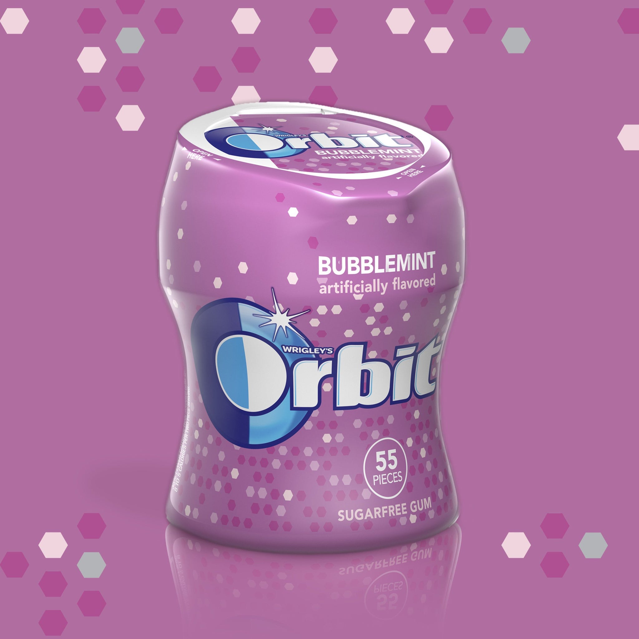 Wrigley's Orbit Bubblemint Artificial Flavored Sugar Free Gum CAR CUP - 6 X 55 Piece Bottles (330 Pieces Total)