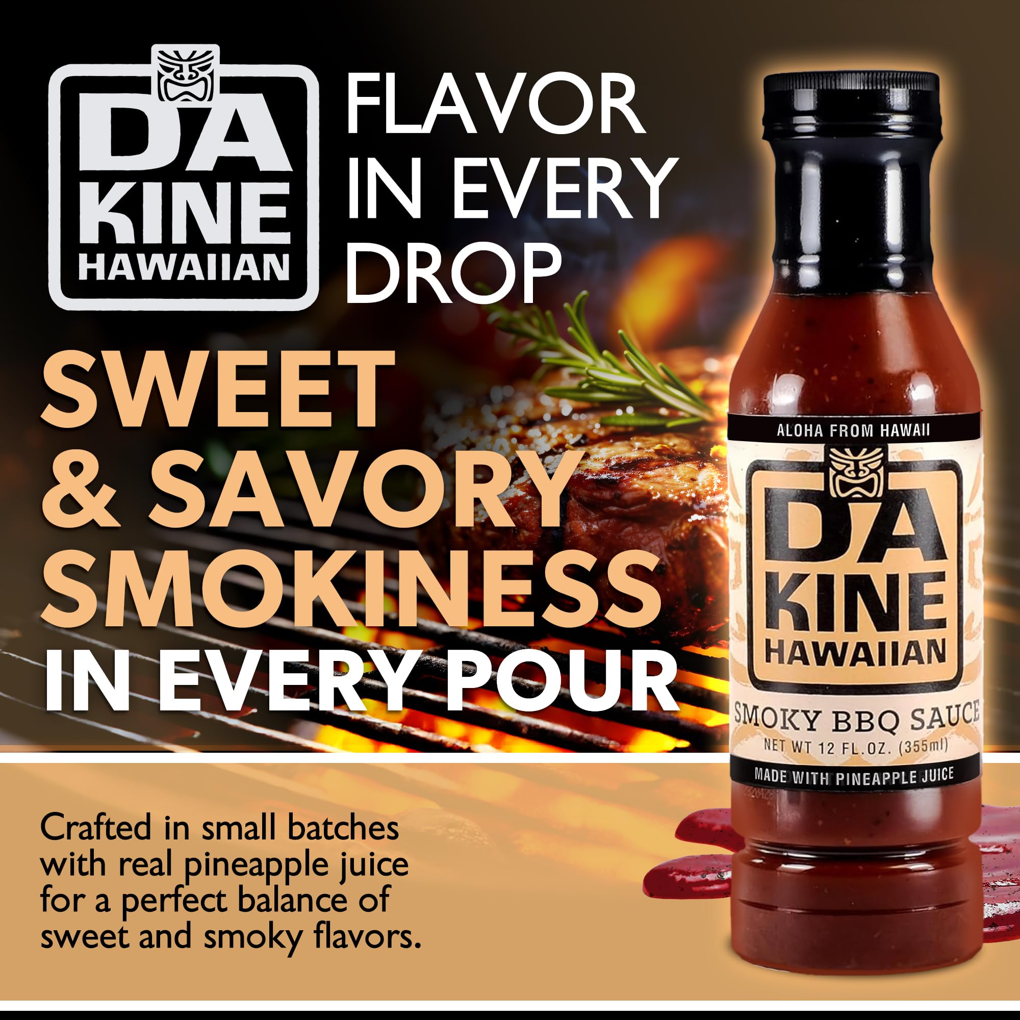 Da Kine Hawaiian Smoky BBQ Sauce - Sweet & Smoky Island Flavor - Made with Pineapple Juice - Gourmet Barbecue Sauce for Grilling, Marinades, Dipping