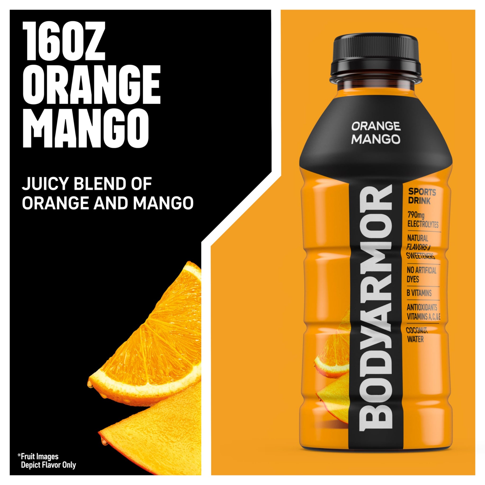 BODYARMOR Sports Drink Sports Beverage, Orange Mango, Natural Flavors With Vitamins, Potassium-Packed Electrolytes, No Preservatives, Perfect