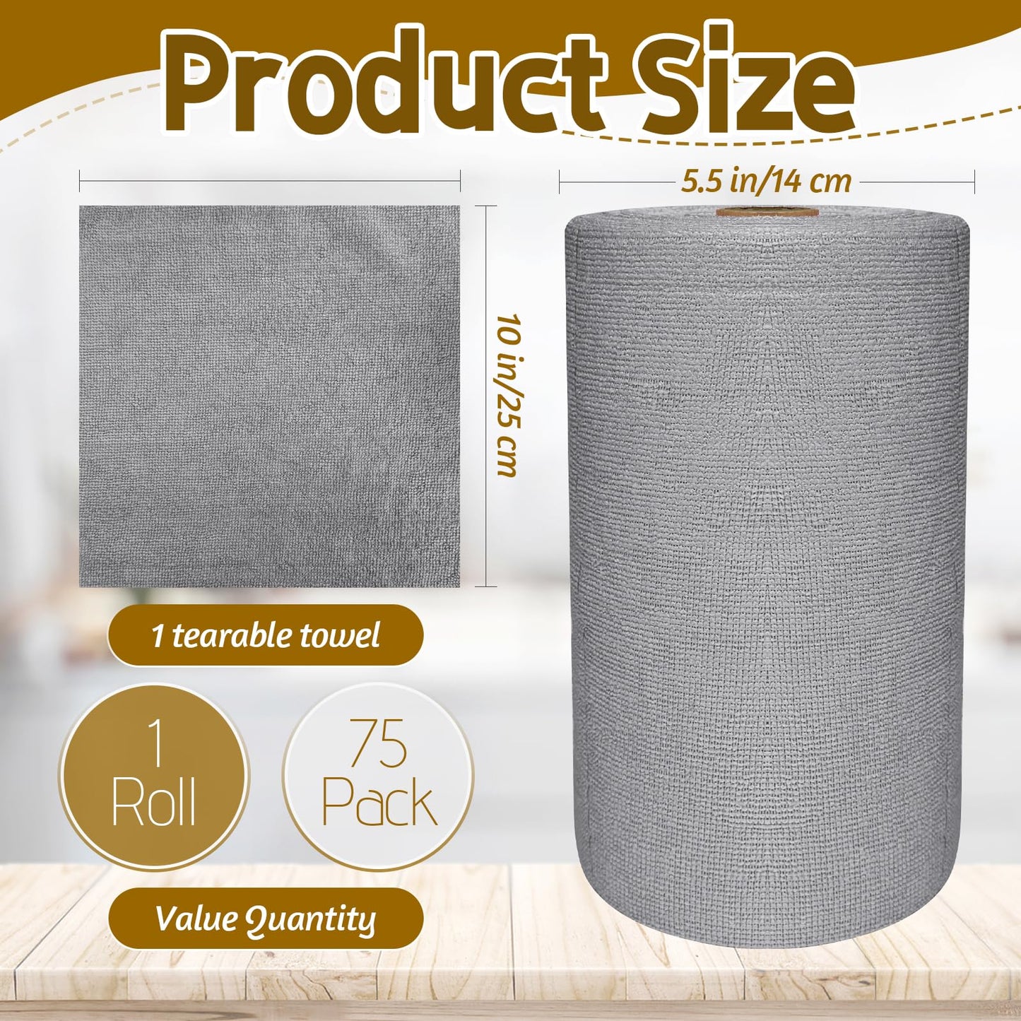 OJYUDD 75 Pack Microfiber Cleaning Cloth Roll,Reusable Tear Away Towels,Washable Ultra Absorbent Cleaning Rags for House,Car,Glass,Garage,Kitchen or