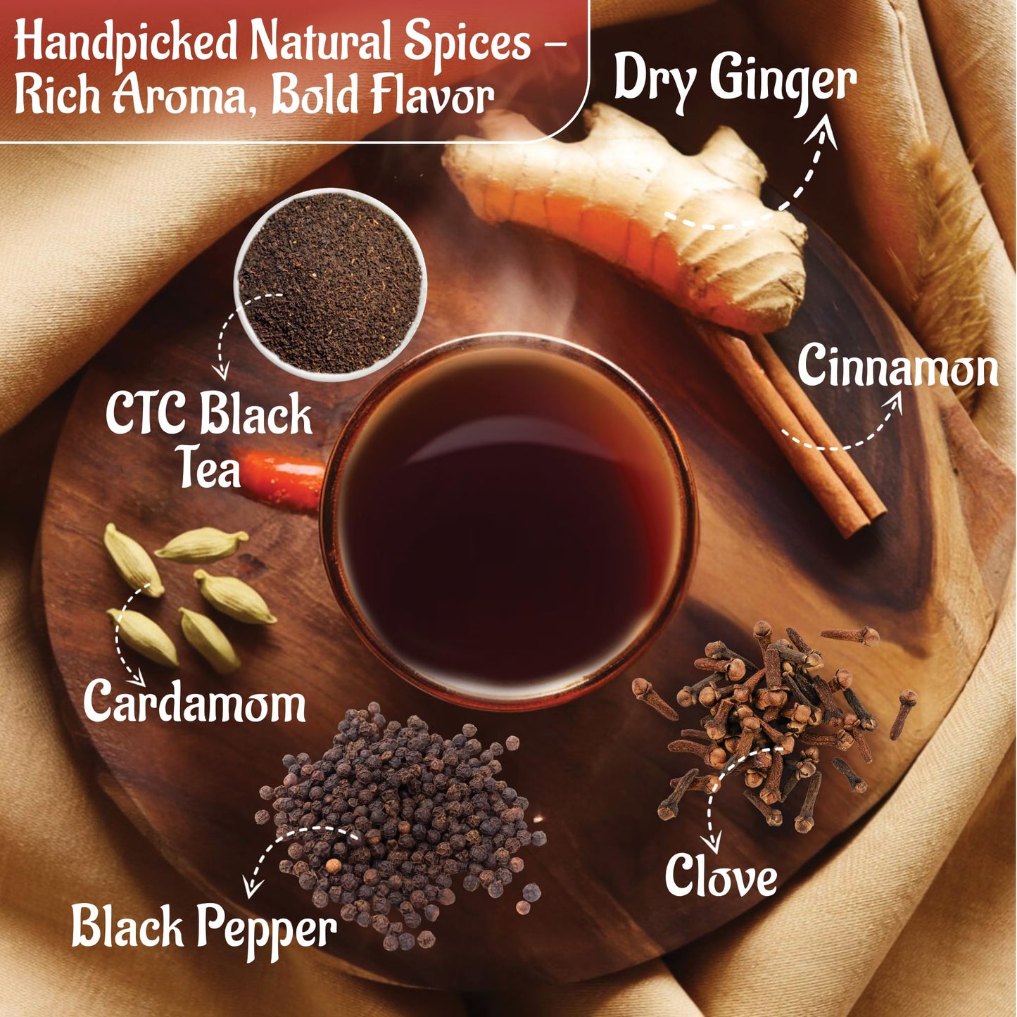 JAWAI RAJWADI KADAK MASALA CHAI TEA, Organic Black Tea, Loose Leaf & Spiced Blend with Spices Like Ginger, Cardamom, Clove, Cinamon, Black Pepper