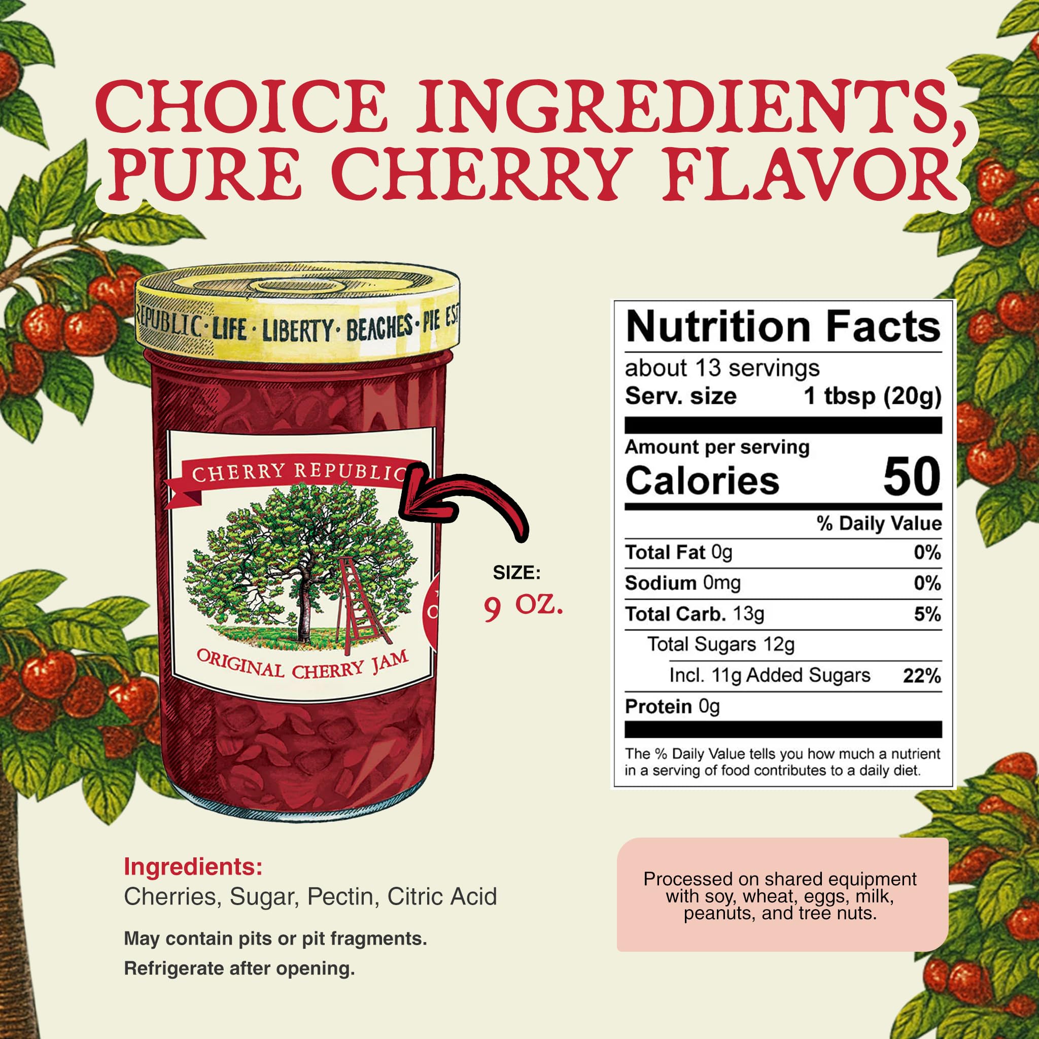 Cherry Republic Orginal Cherry Jam, 9 oz - Made with Real Chunks of Michigan Cherries, Balanced Sweet Tart Flavor, Made with Simple Ingredients