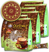 6-Pack (Cane Sugar) OLDTOWN White Coffee 3 in 1 Asian Instant Coffee Package with a Cork Coaster, old town White Coffee 90 Packets with a Random