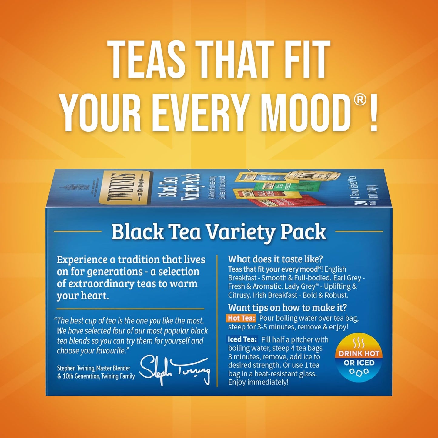 Twinings Variety Pack Black Tea Bags, 20 Count (Pack of 1), Includes English Breakfast, Earl Grey, Irish Breakfast, and Lady Grey, Caffeinated, Enjoy