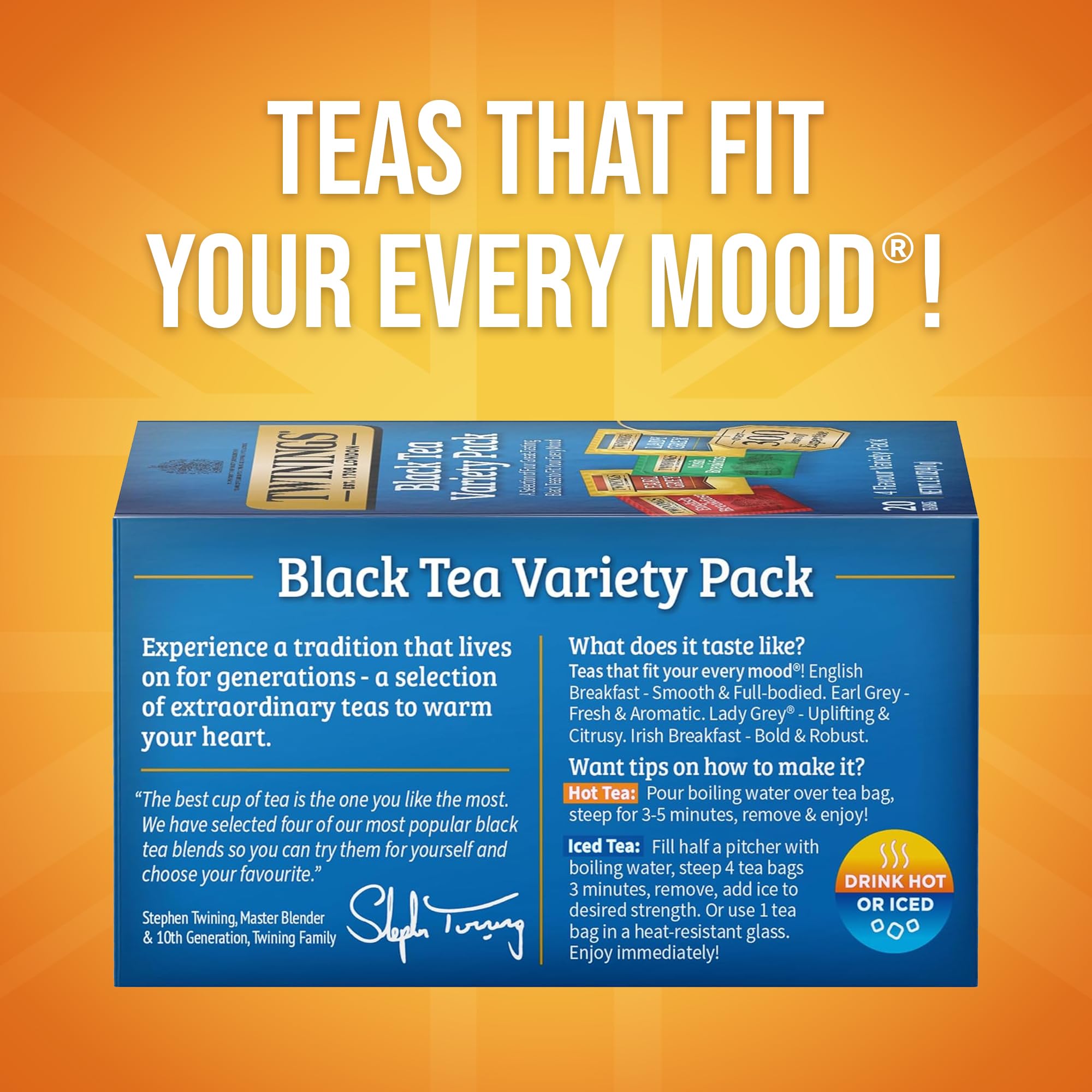 Twinings Variety Pack Black Tea Bags, 20 Count (Pack of 1), Includes English Breakfast, Earl Grey, Irish Breakfast, and Lady Grey, Caffeinated, Enjoy