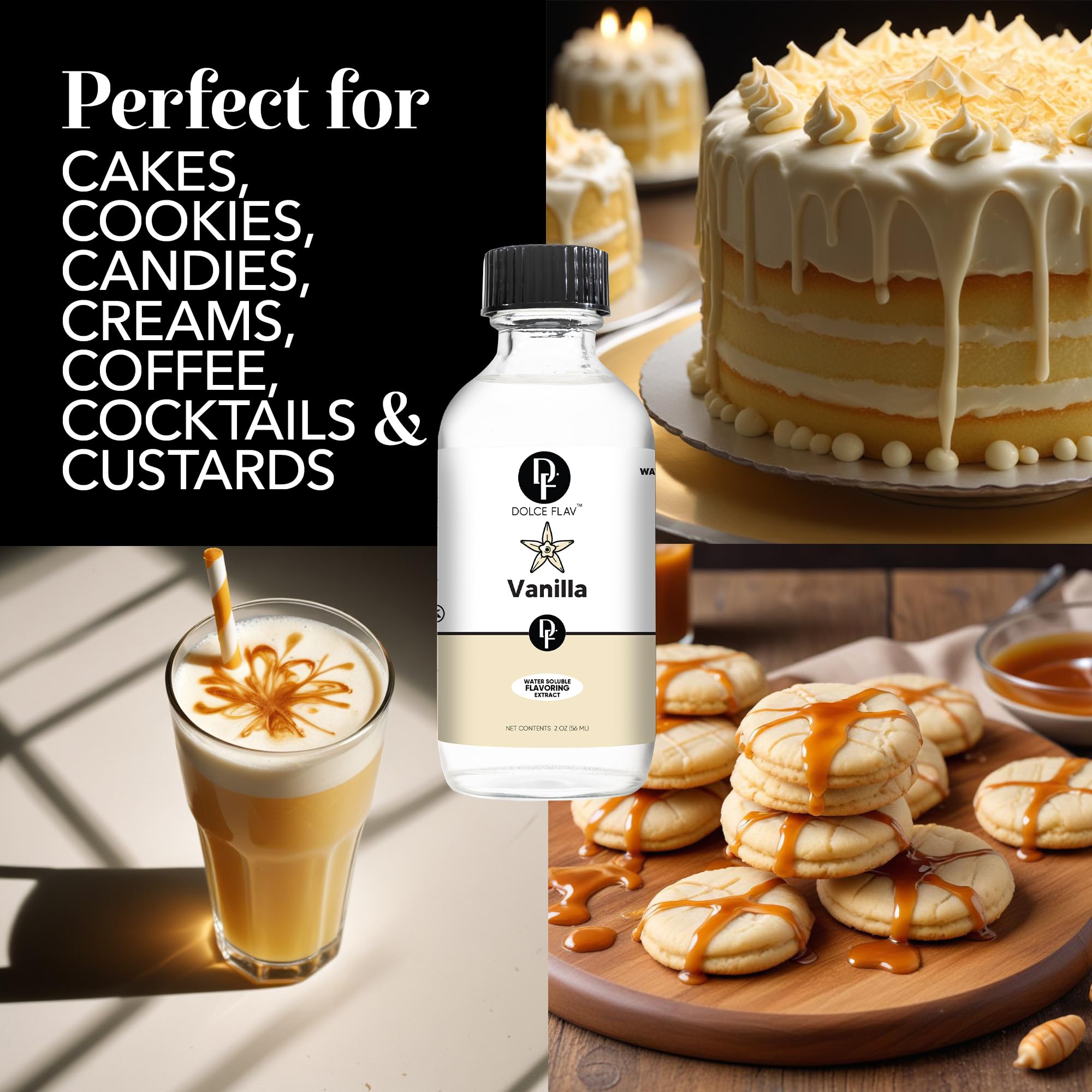 Dolce Flav Vanilla Extract 1 Gallon - 1 Gallon Water-Soluble Kosher, Sugar-Free, Concentrated Vanilla Flavoring for Baking, Cookies & Desserts