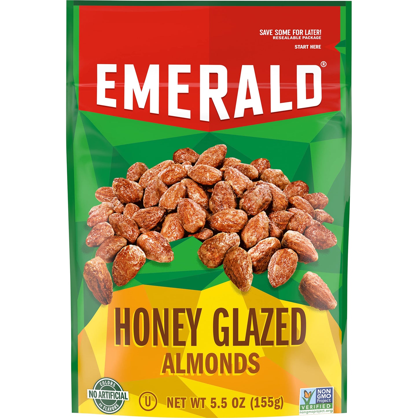 Emerald Nuts Honey Glazed Almonds (1-Pack), 5.5oz Resealable Bag, Kosher Dairy Certified, Non-GMO, Contains No Artificial Preservatives, Flavors or