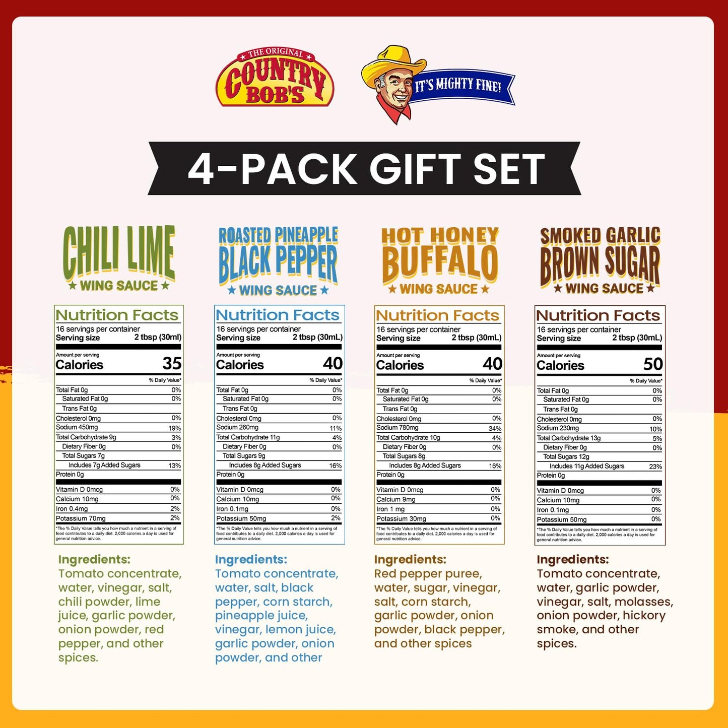 Country Bob's - Wing Sauce Variety Pack - 18 oz (Pack of 4)