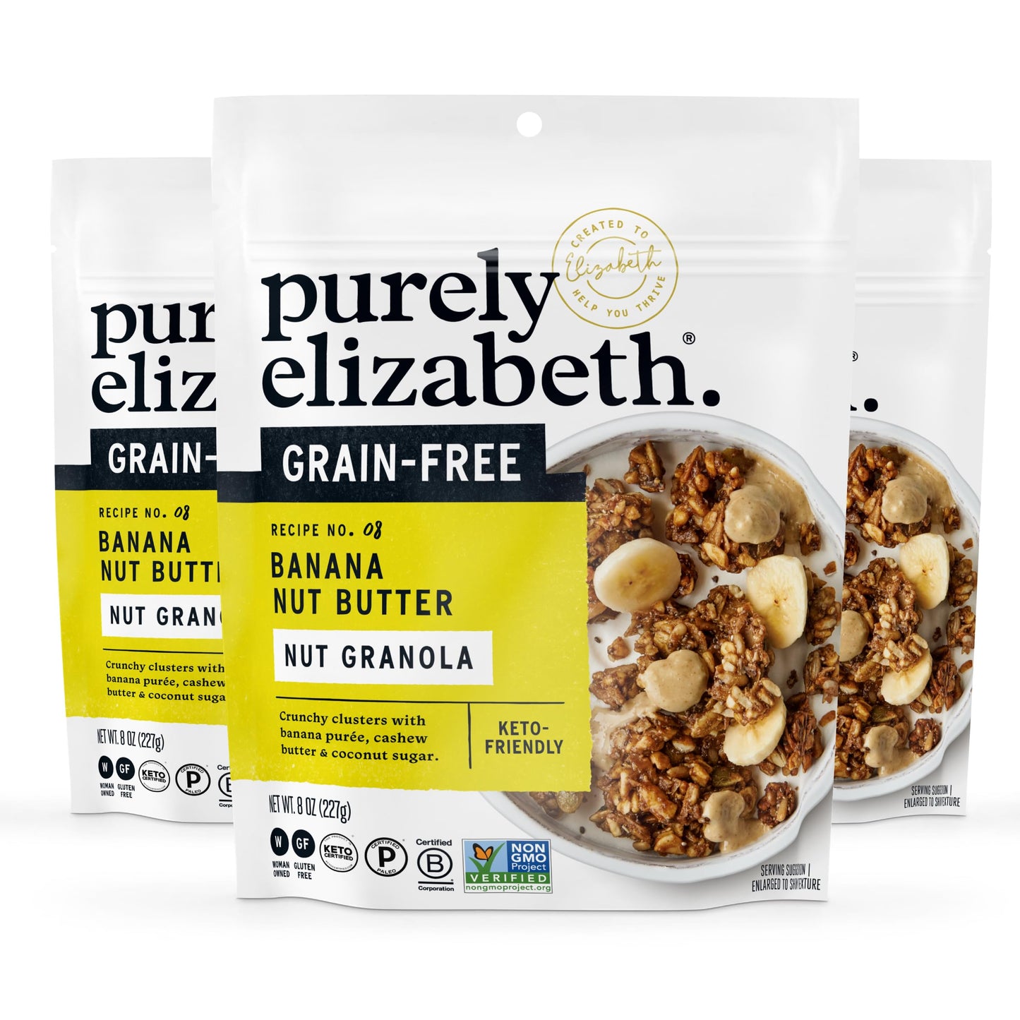 Purely Elizabeth, Banana Nut Butter, Keto Granola, Grain-Free (3 Ct, 8oz Bags)