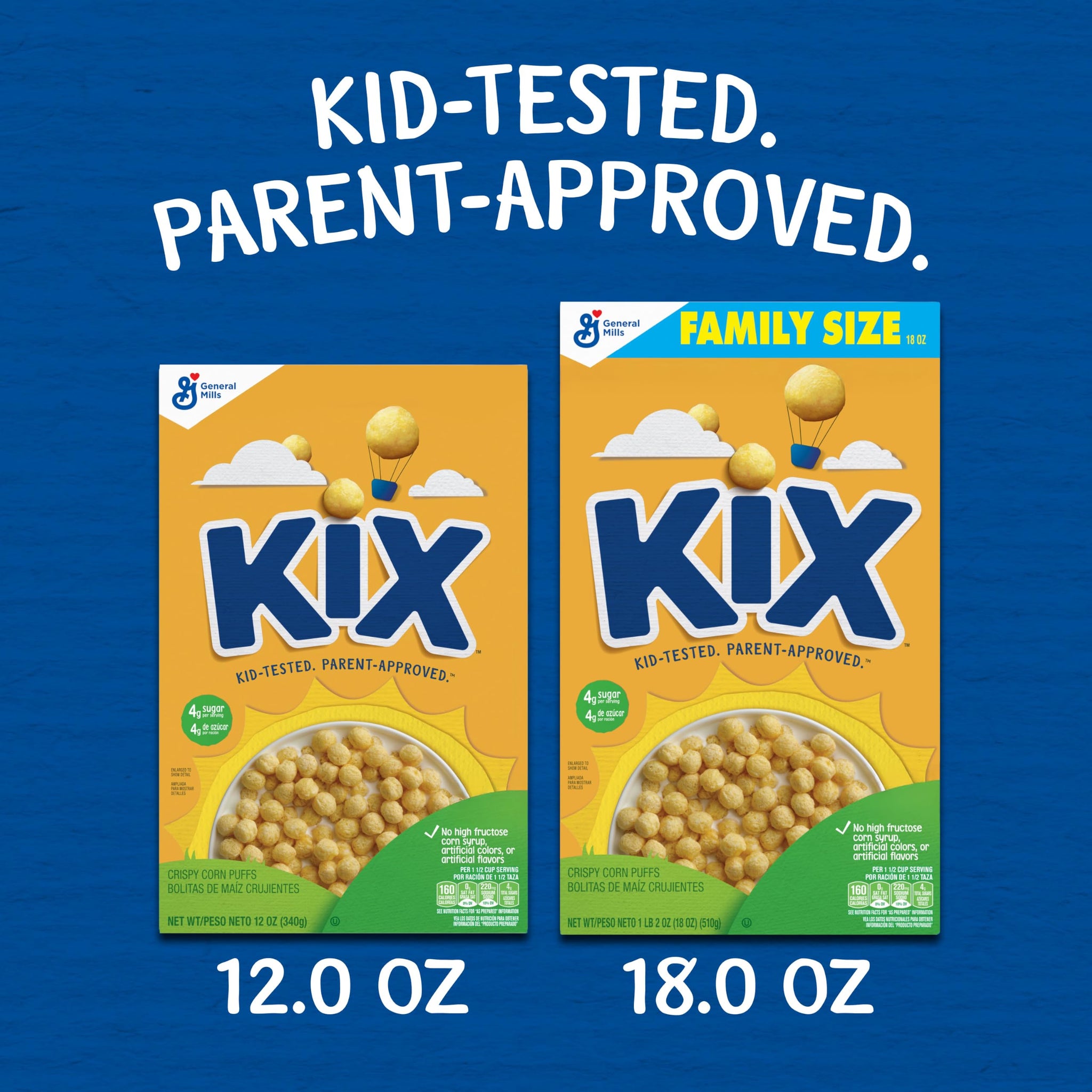Kix Whole Grain Breakfast Cereal, Crispy Corn Cereal Puffs, Family Size, 18 oz