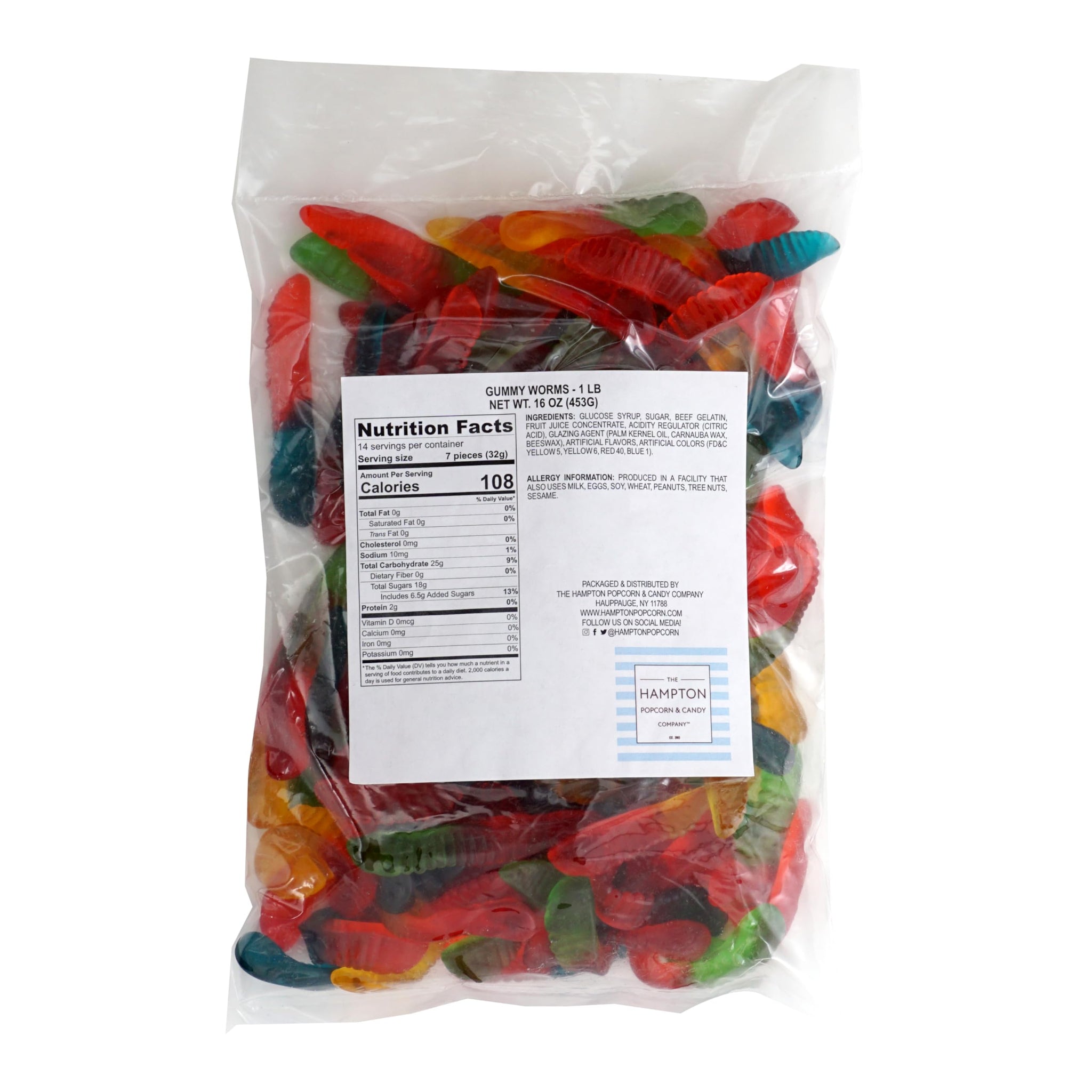 Gummy Worms, Assorted Flavors, 1 Pound Bulk Bag, Gummies for Buffets