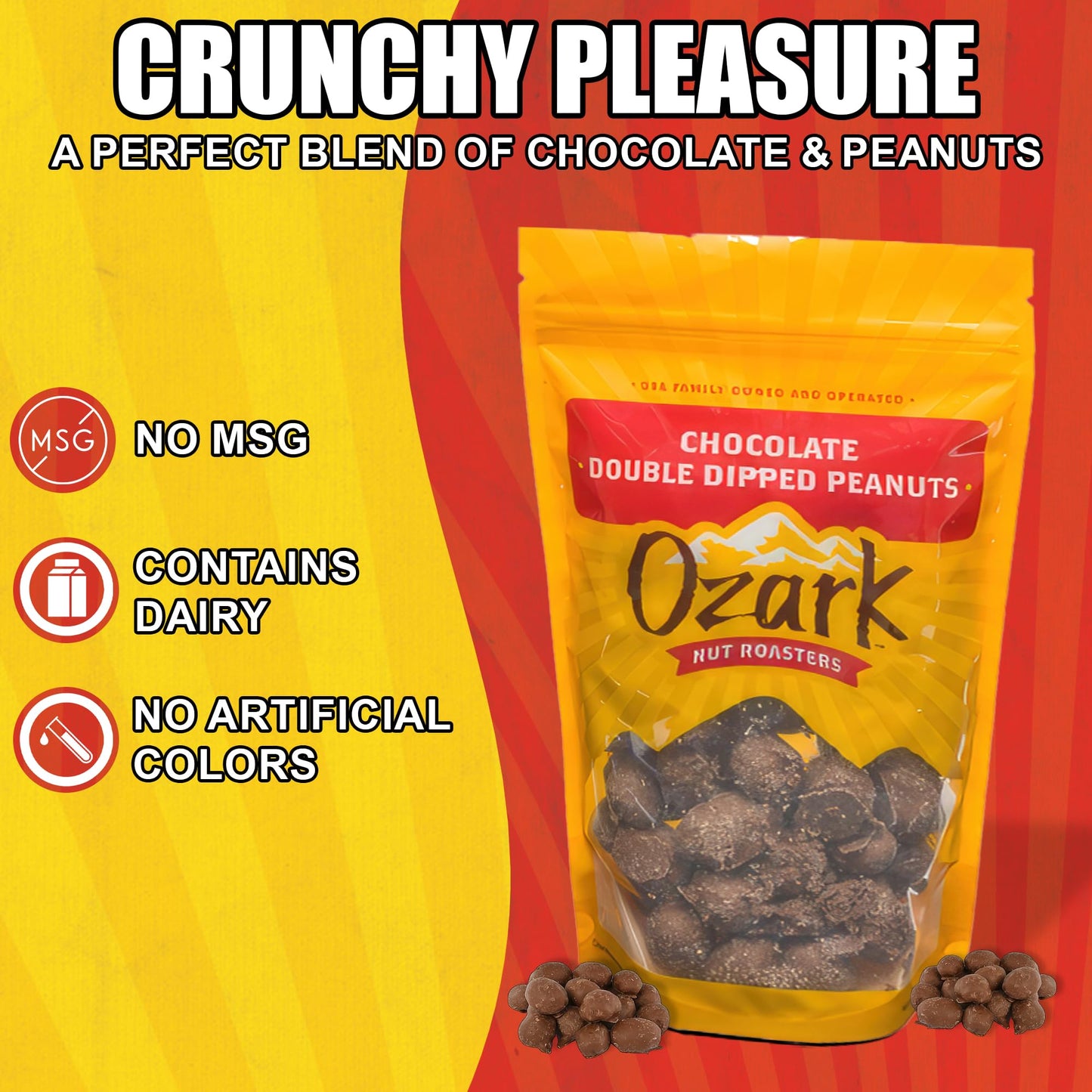 OZARK NUT ROASTERS, Double Dipped Chocolate Peanuts, Flavored Snack Nuts, World-Class Gourmet Candied Peanuts, Resealable Pack (16 oz)