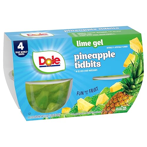 Dole Fruit Bowls Pineapple in Lime Flavored Gel Snacks, 4.3oz 4 Total Cups, Gluten & Dairy Free, Bulk Lunch Snacks for Kids & Adults
