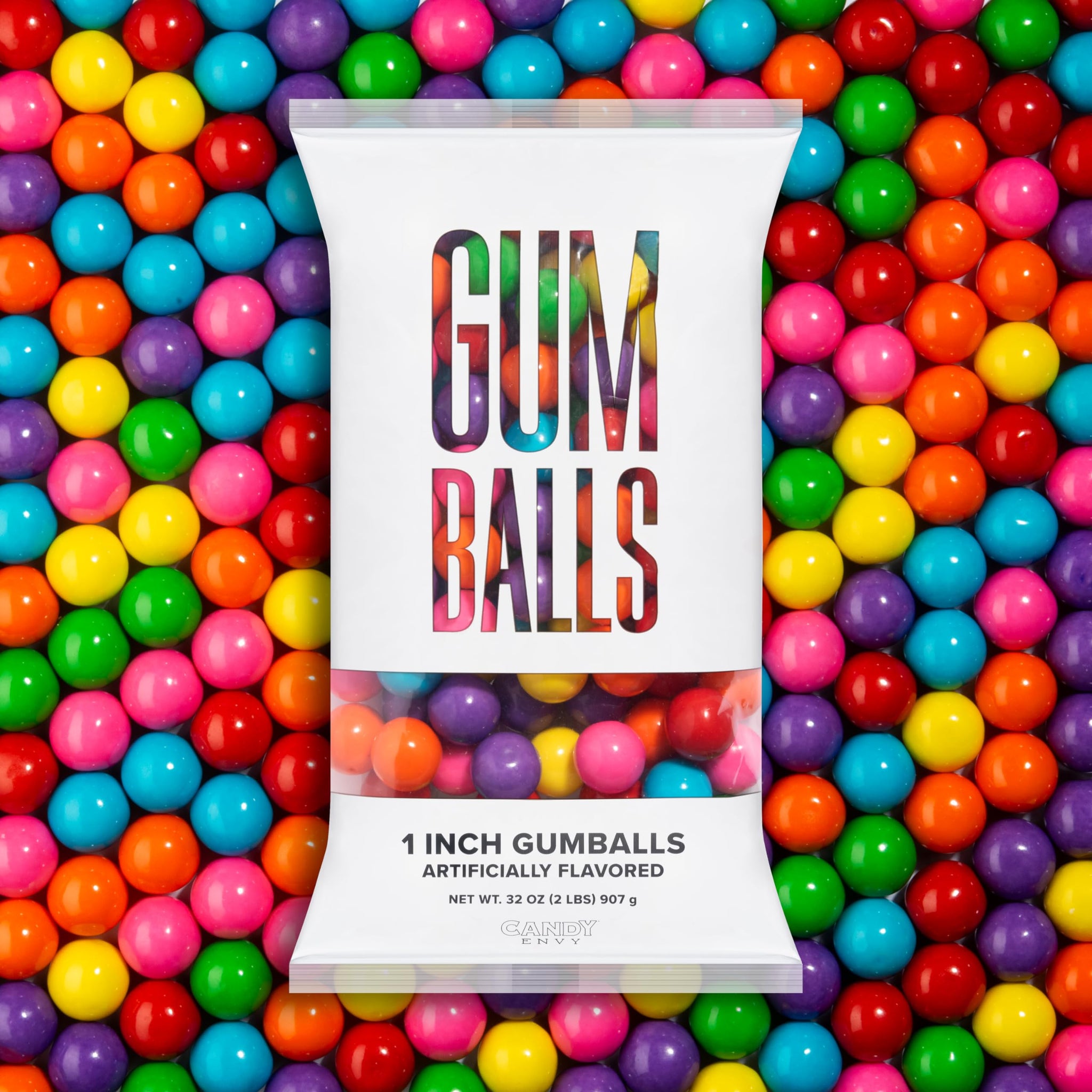 Candy Envy - Assorted Gumballs - 1 Inch - Approximately 113 Per 2lb Bag - Bulk Assorted Candy - North American Made & Kosher Certified