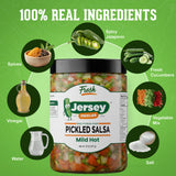 Jersey Pickles - Pickle Salsa - Fresh Cucumber Salsa, Crunchy Vegetable Mix, Vinegar Brined Dip, Ready to Eat Snacks, Quart Jar 32oz (2 Pack, Mild
