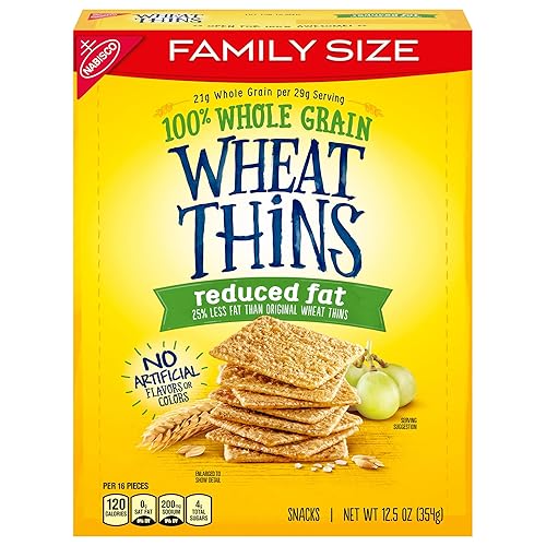 Wheat Thins Reduced Fat Snacks, Whole Grain Wheat Crackers, Snack Crackers, Family Size, 12.5 oz