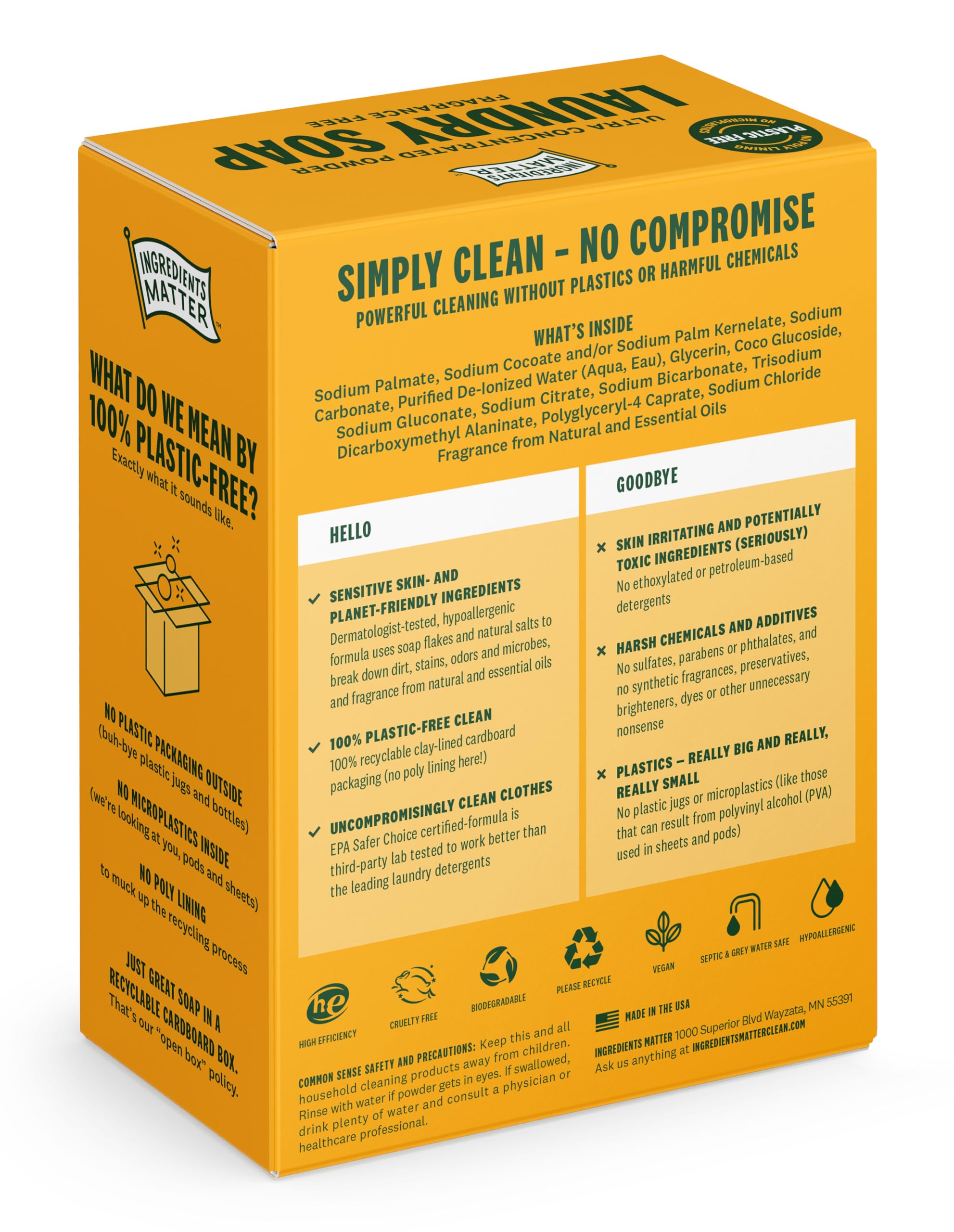 Ingredients Matter Powder Laundry Soap - Amber + Sandalwood Scent, Hypoallergenic Detergent, Natural & Eco-Friendly, Plastic Free, Natural Essential