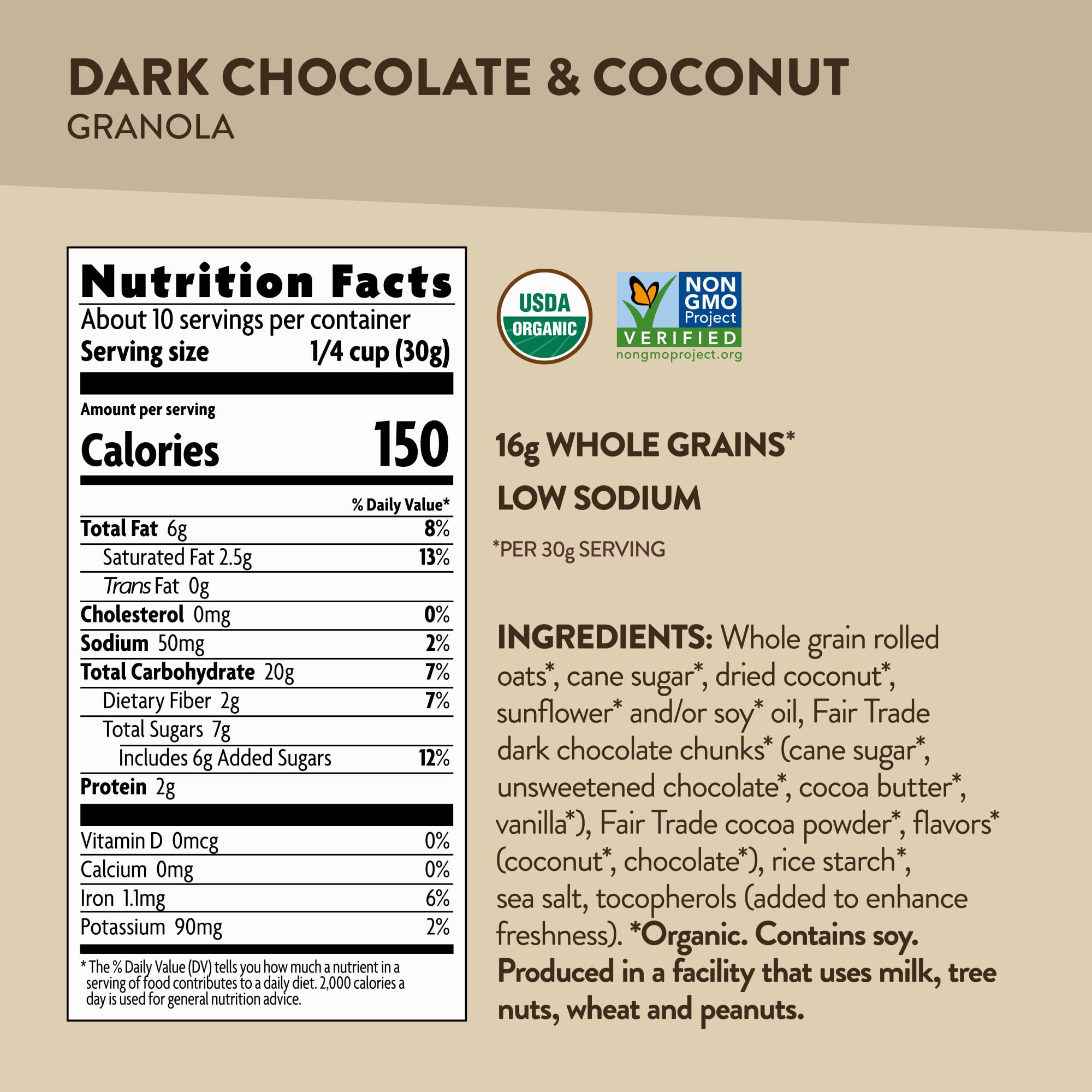 Love Crunch Organic Dark Chocolate & Coconut Granola, 11.5 oz (Pack of 1), Non-GMO, Fair Trade, by Nature's Path