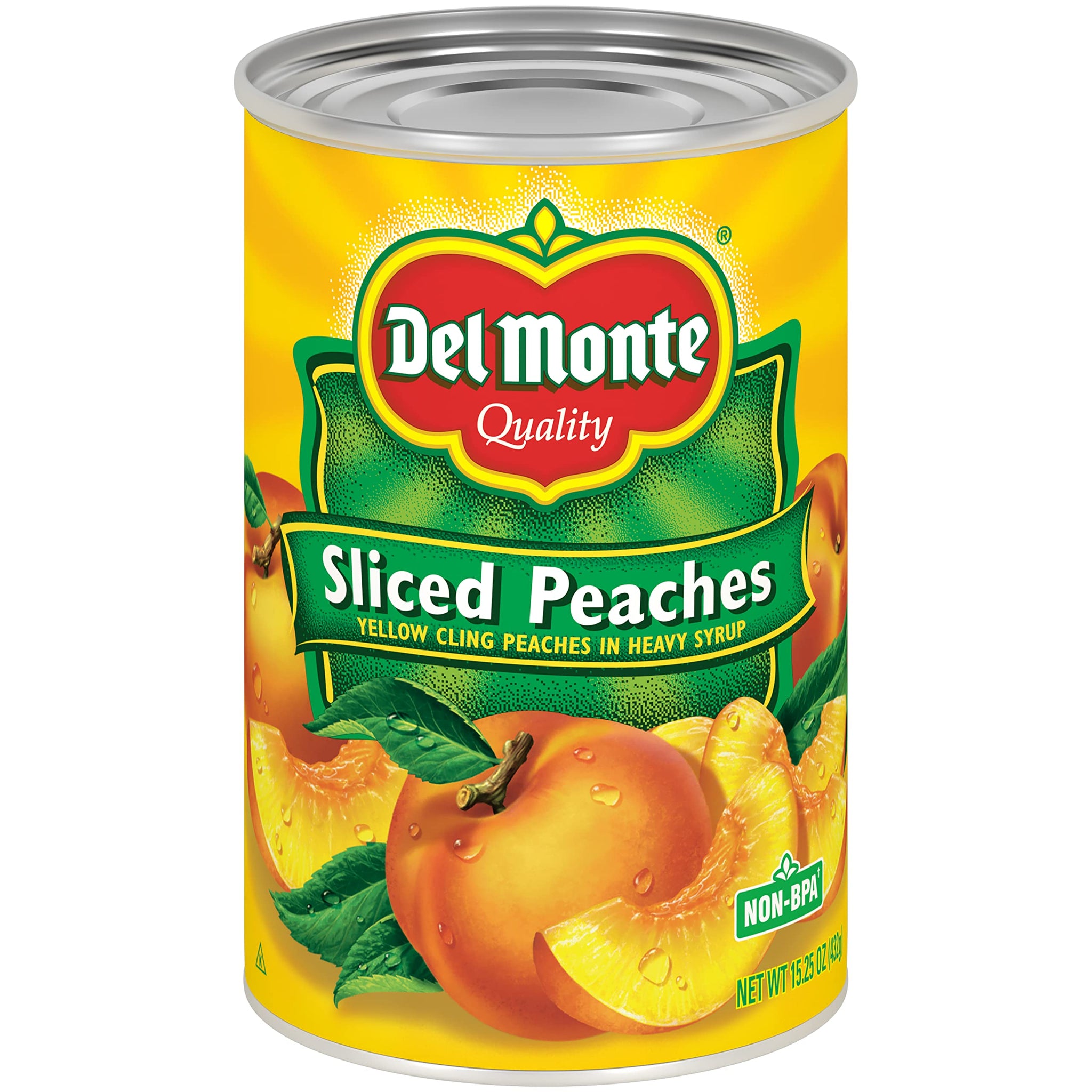 DEL MONTE Yellow Cling Sliced Peaches in Heavy Syrup, Canned Fruit, 15.25 oz Can