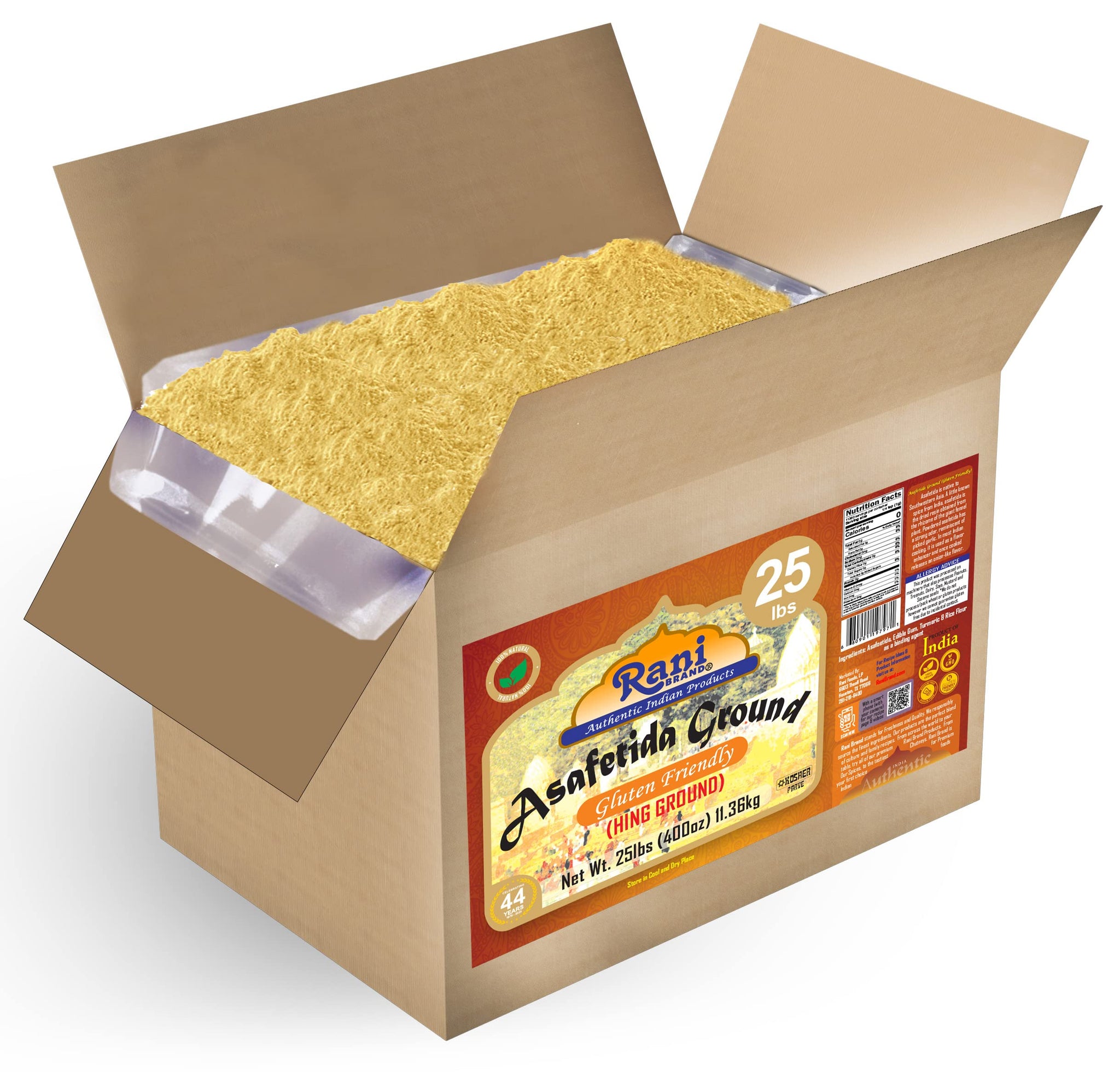 Rani Asafetida (Hing) Ground 400oz (25lbs) 11.36kg Gluten Friendly, Bulk Box ~ All Natural | Salt Free | Vegan | Non-GMO | Kosher | Asafoetida Indian