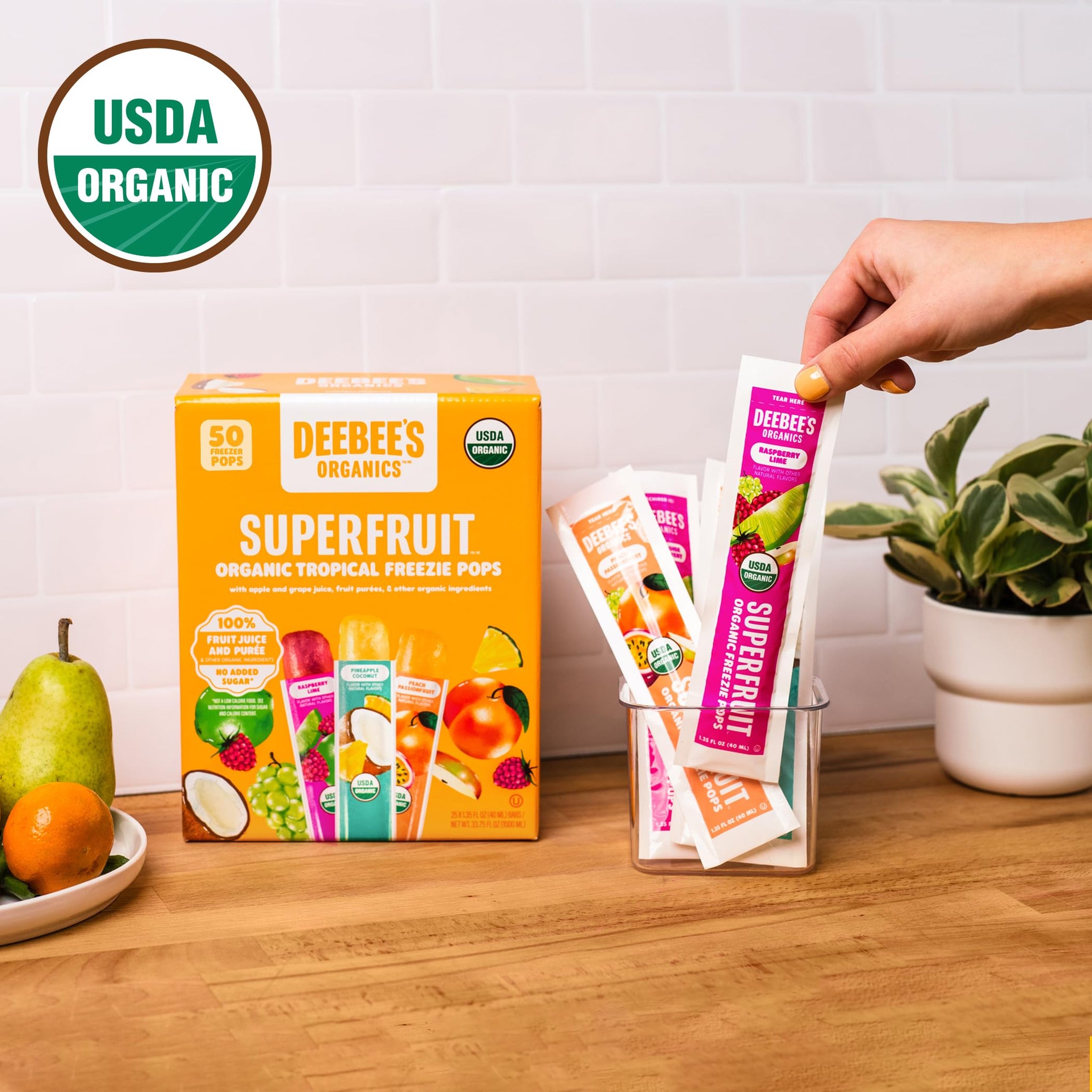 DeeBee's Organics Tropical SuperFruit Freezie Pops, No Added Sugars, No Artificial Flavors or Colors (Pack of 50)