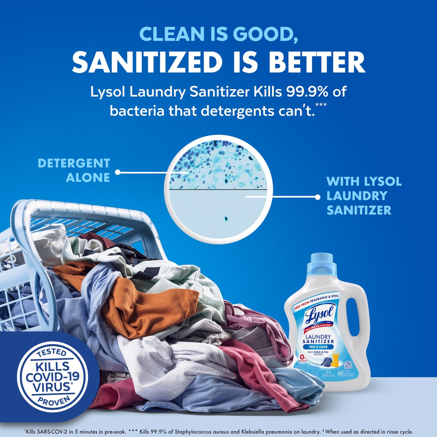 Lysol Laundry Sanitizer Additive, Free & Clear, Free from Fragrance and Dyes, 0% Bleach Laundry Sanitizer, Bacteria-causing Laundry Odor Eliminator