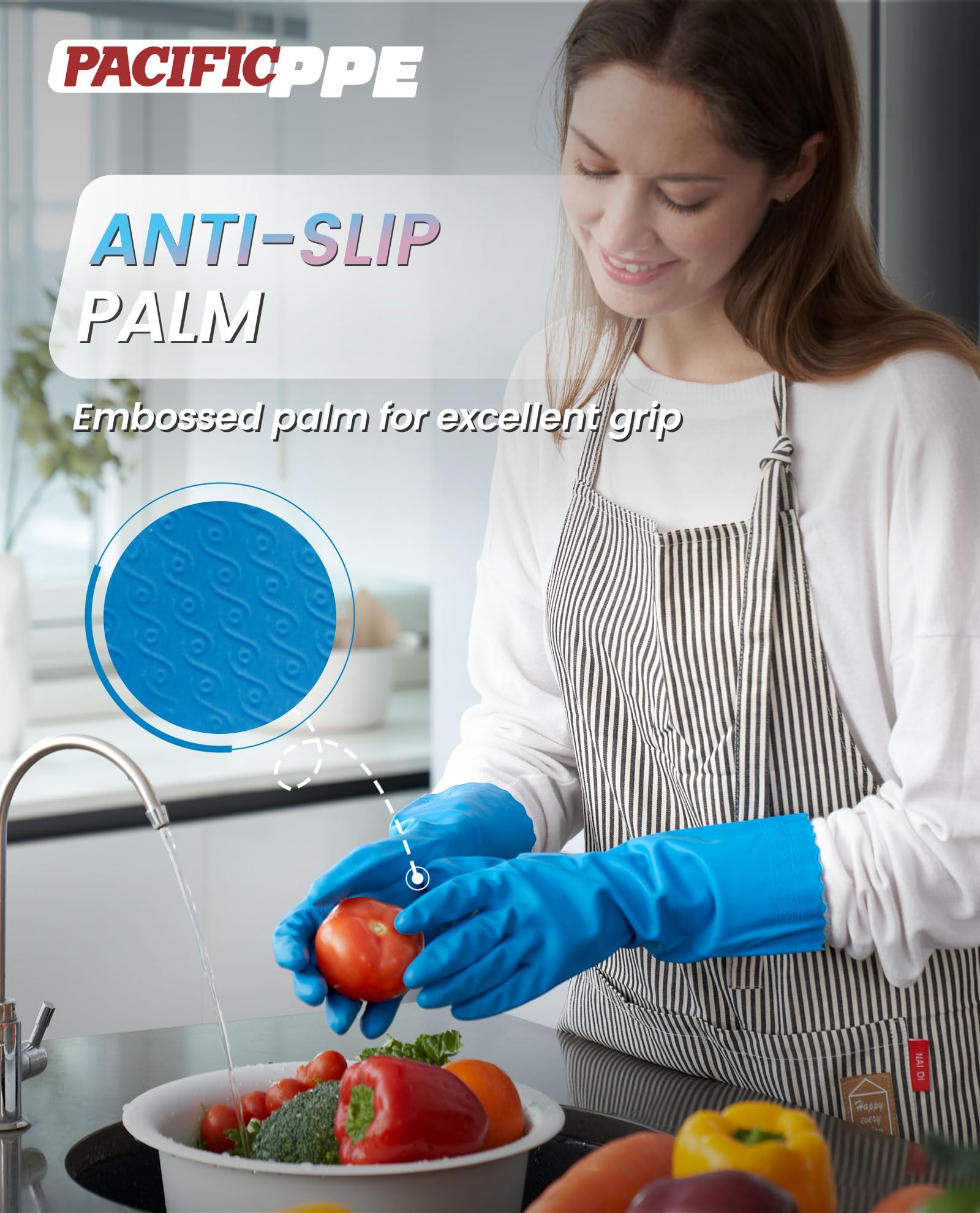 PACIFIC PPE 2 Pairs Dishwashing Cleaning Gloves with Latex free, Cotton lining, Kitchen Gloves (Purple+Blue, Medium)