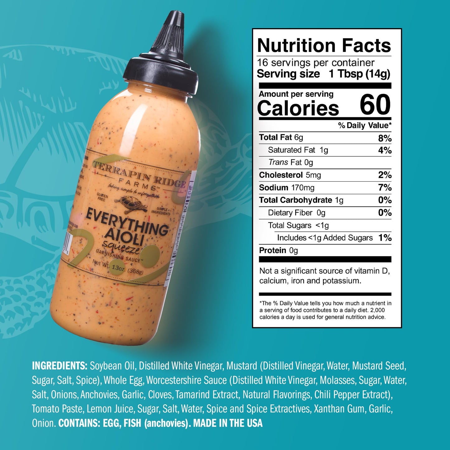Everything Aioli Sauce - Bold & Creamy Condiment for Sandwiches, Burgers & Dips, Gluten Free, Keto, Low Carb by Terrapin Ridge Farms - 2 x 13 oz