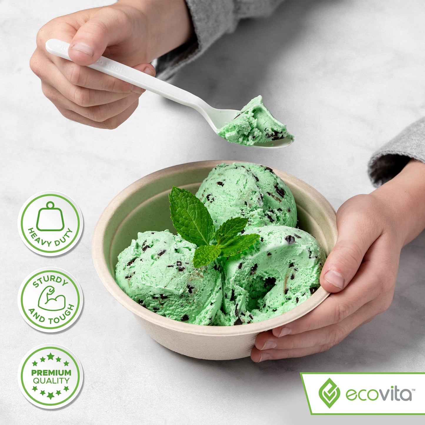 Ecovita 100% Compostable Paper Bowls [12 oz.] - 150 Disposable Bowls Eco Friendly Sturdy Tree Free Liquid and Heat Resistant Alternative to Plastic or
