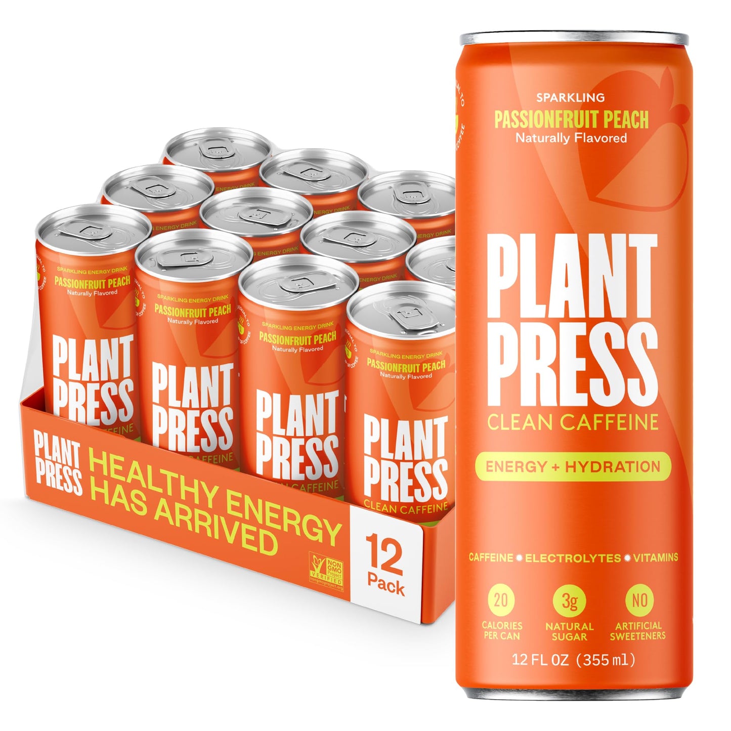 Plant Press - Organic Energy Drink, 100 mg Caffeine Clean Coffee Alternative, Full Range of Vitamins, Electrolytes, No Sugar Alcohols, No